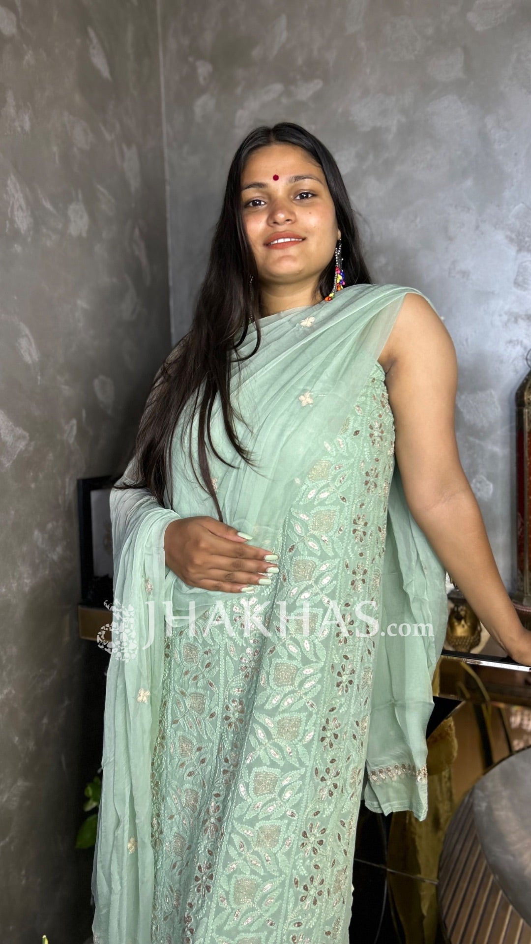 Pastel Green Fancy Chikankari Gota Patti work unstitched Salwar Suit