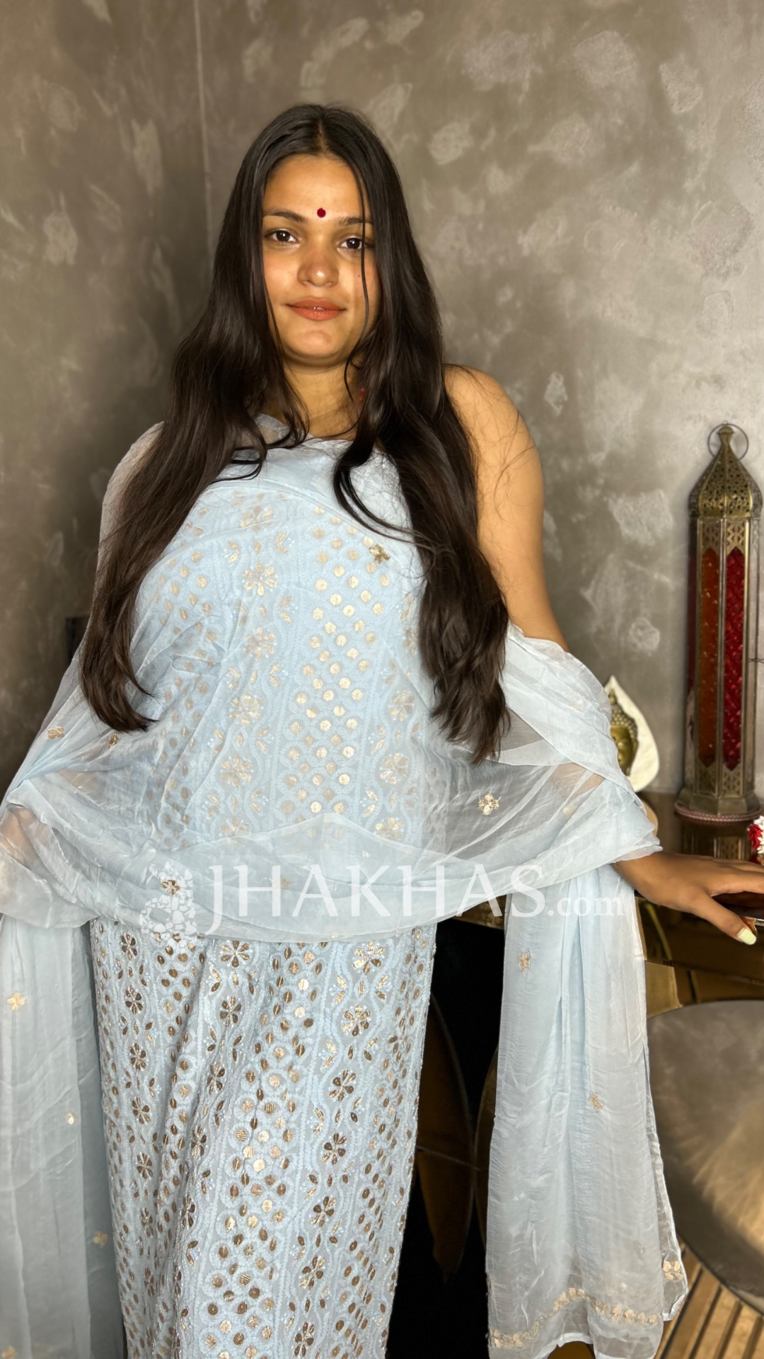 Cloud Blue Georgette Fancy Chikankari Gota work Unstitched salwar suit online