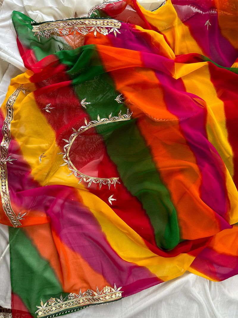 Multi Color Bandhej Saree For Karwa Chauth