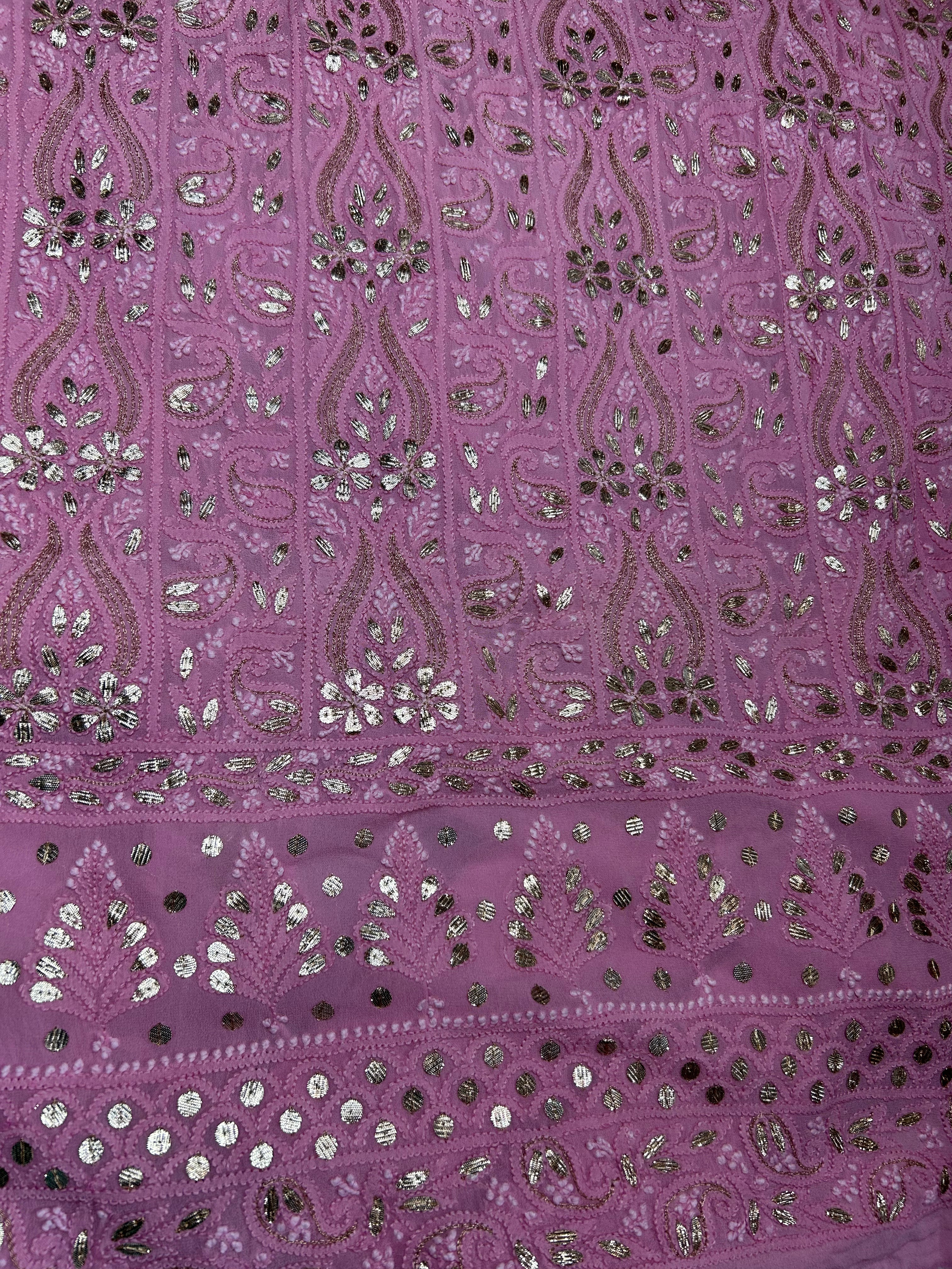 Salmon Pink Chikankari Gota Patti Salwar Kameez Fabric