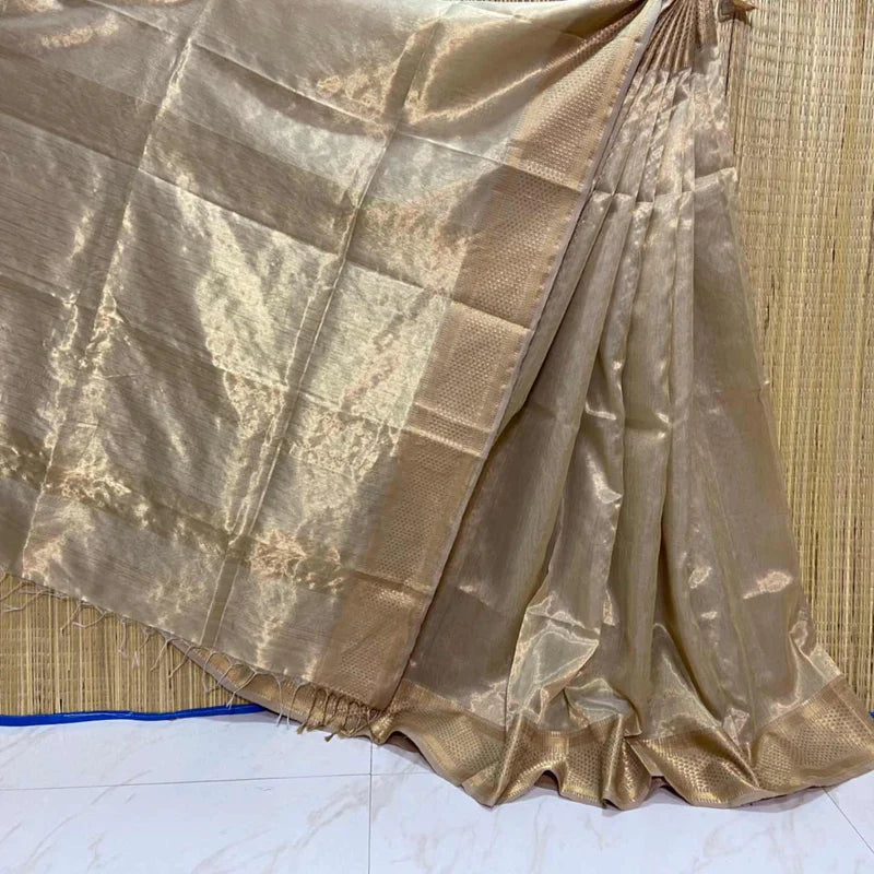 Maheshwari Tissue Twisting Zari Saree In Light Brown