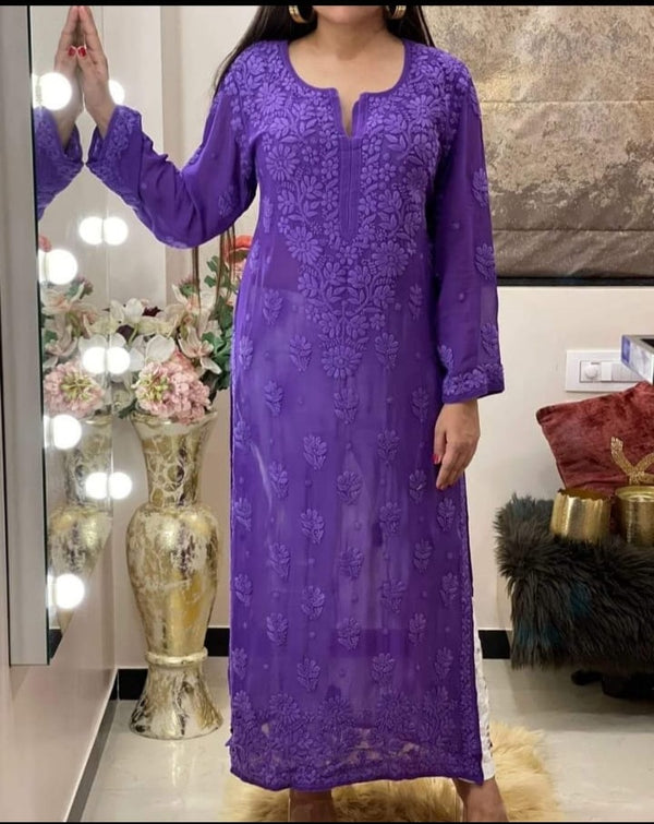 3D Work Chikankari Kurti in indigo