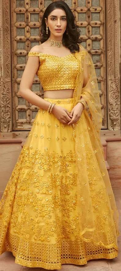 Designer Lehenga In Yellow ( Semi Stitched)