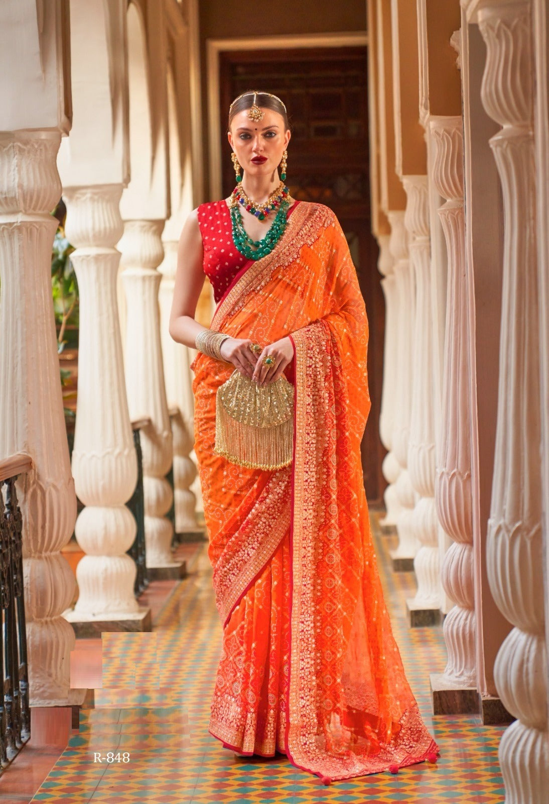 Leheriya Georgette Saree in Orange