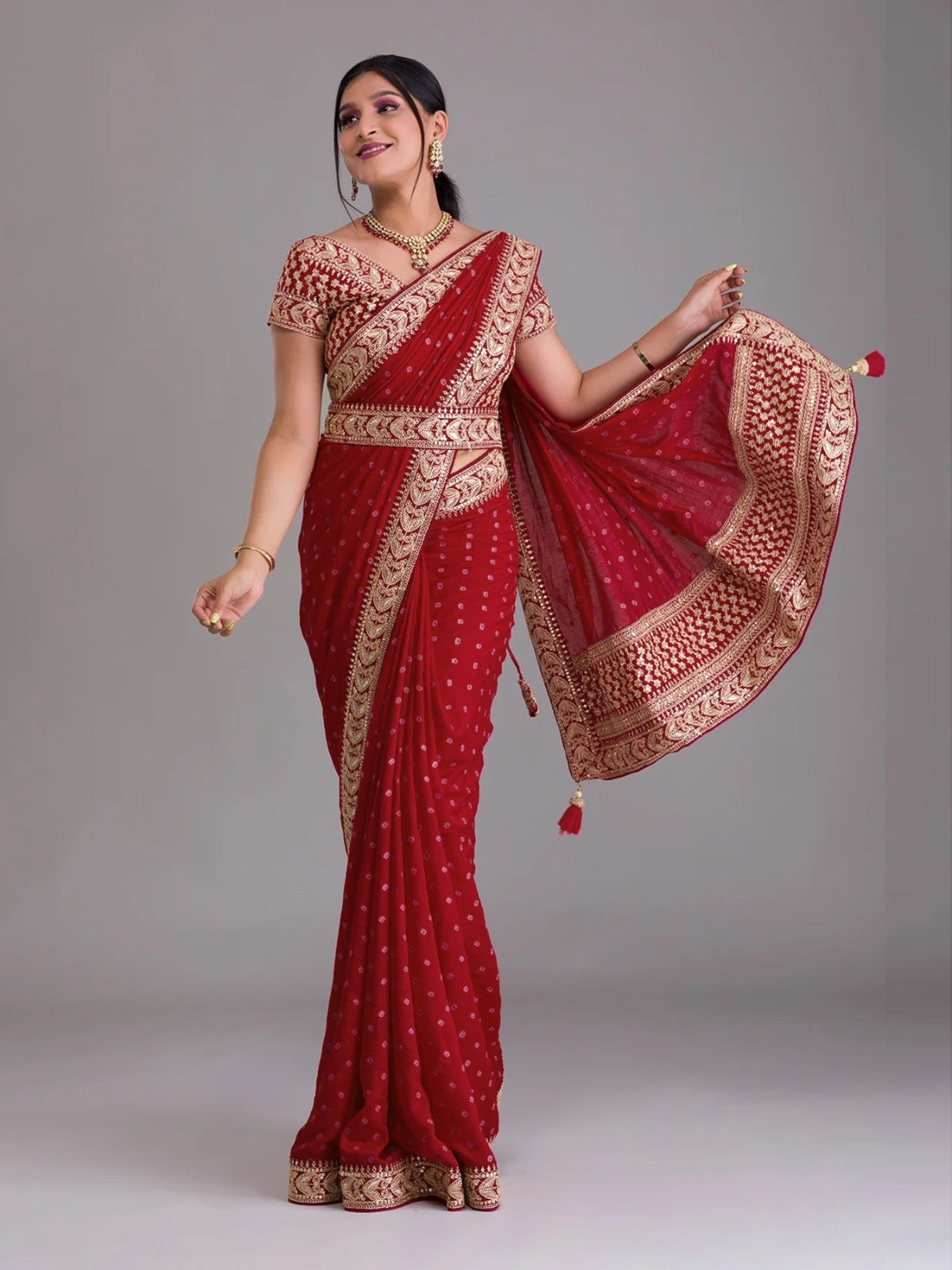 Silk Embroidery Saree In Red