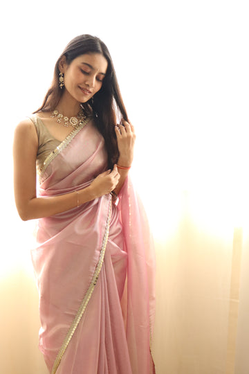 Jahanavi  Kapoor Pink Tissue Saree