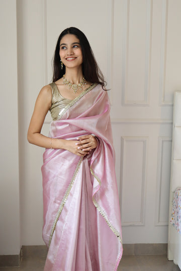 Jahanavi  Kapoor Pink Tissue Saree