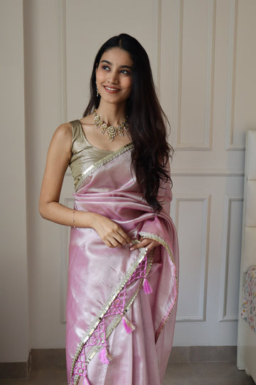 Jahanavi  Kapoor Pink Tissue Saree