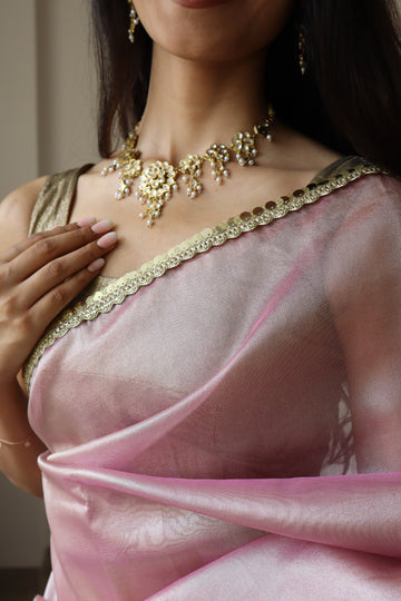 Jahanavi  Kapoor Pink Tissue Saree