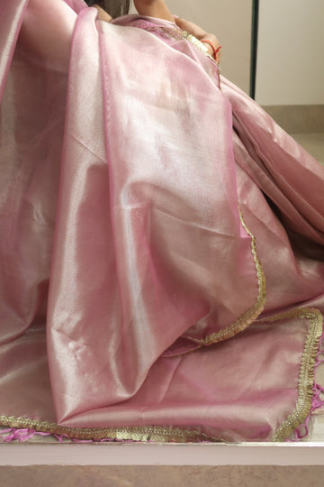 Jahanavi  Kapoor Pink Tissue Saree