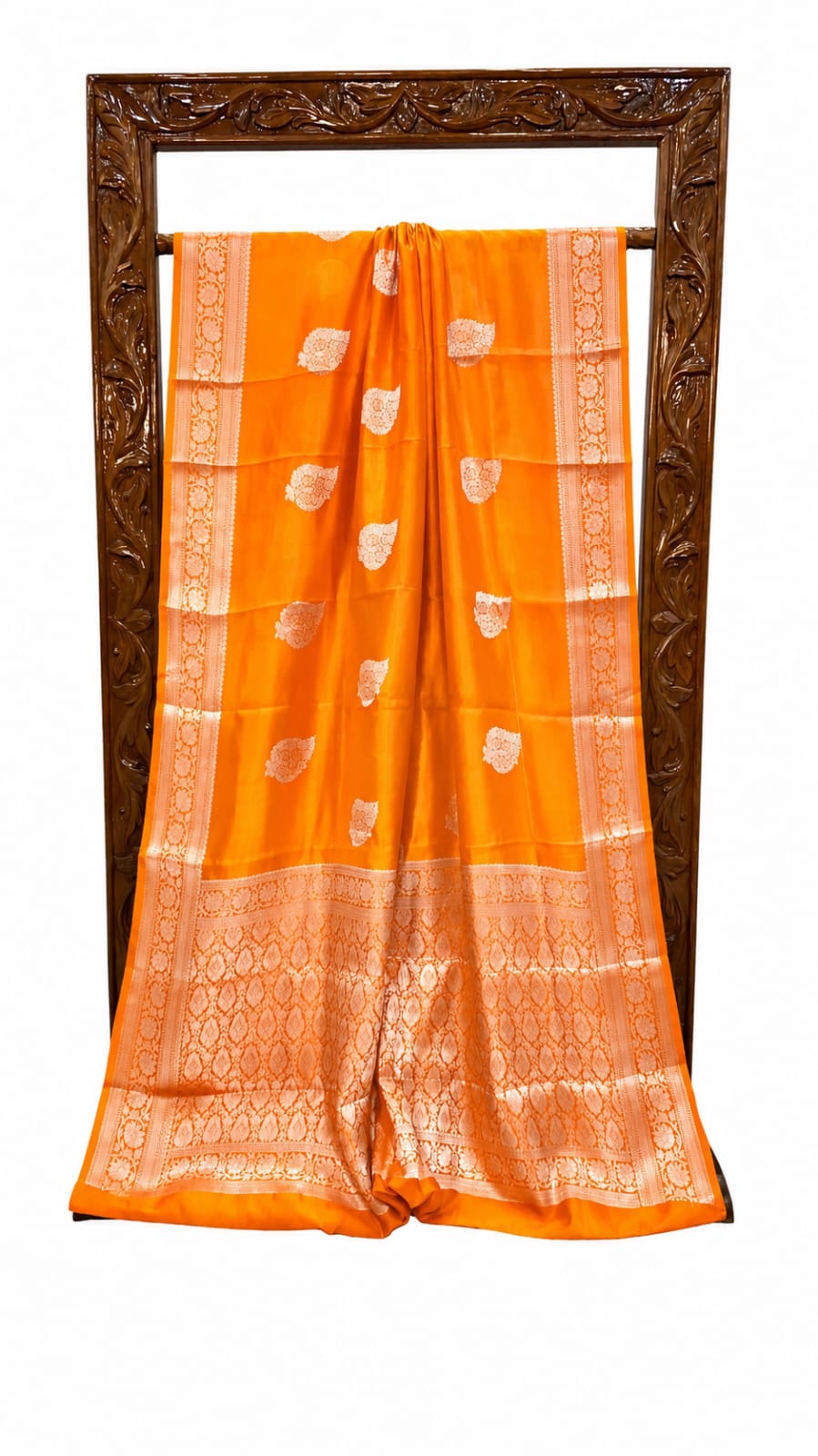 Banarasi Handloom Raw Mango Silk Saree In Orange
