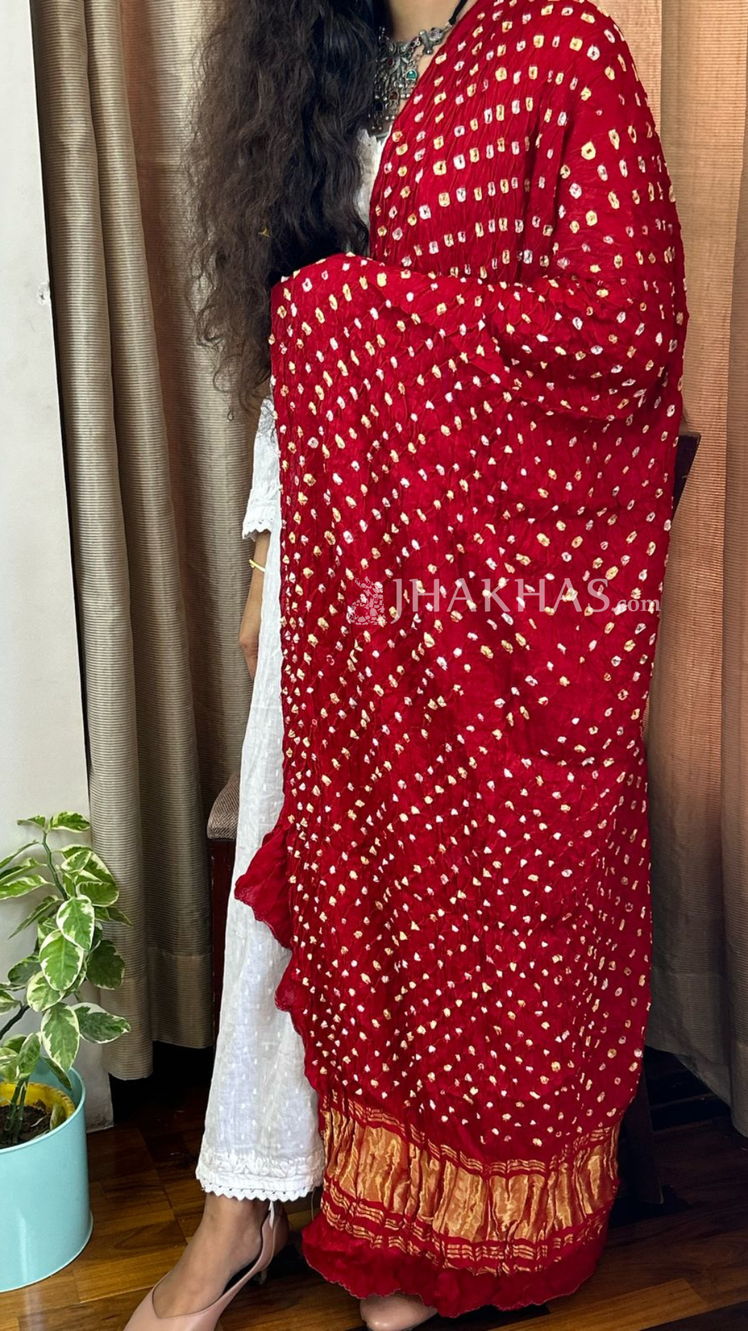 Banarasi ghatchola dupatta in Modal Silk Bright red