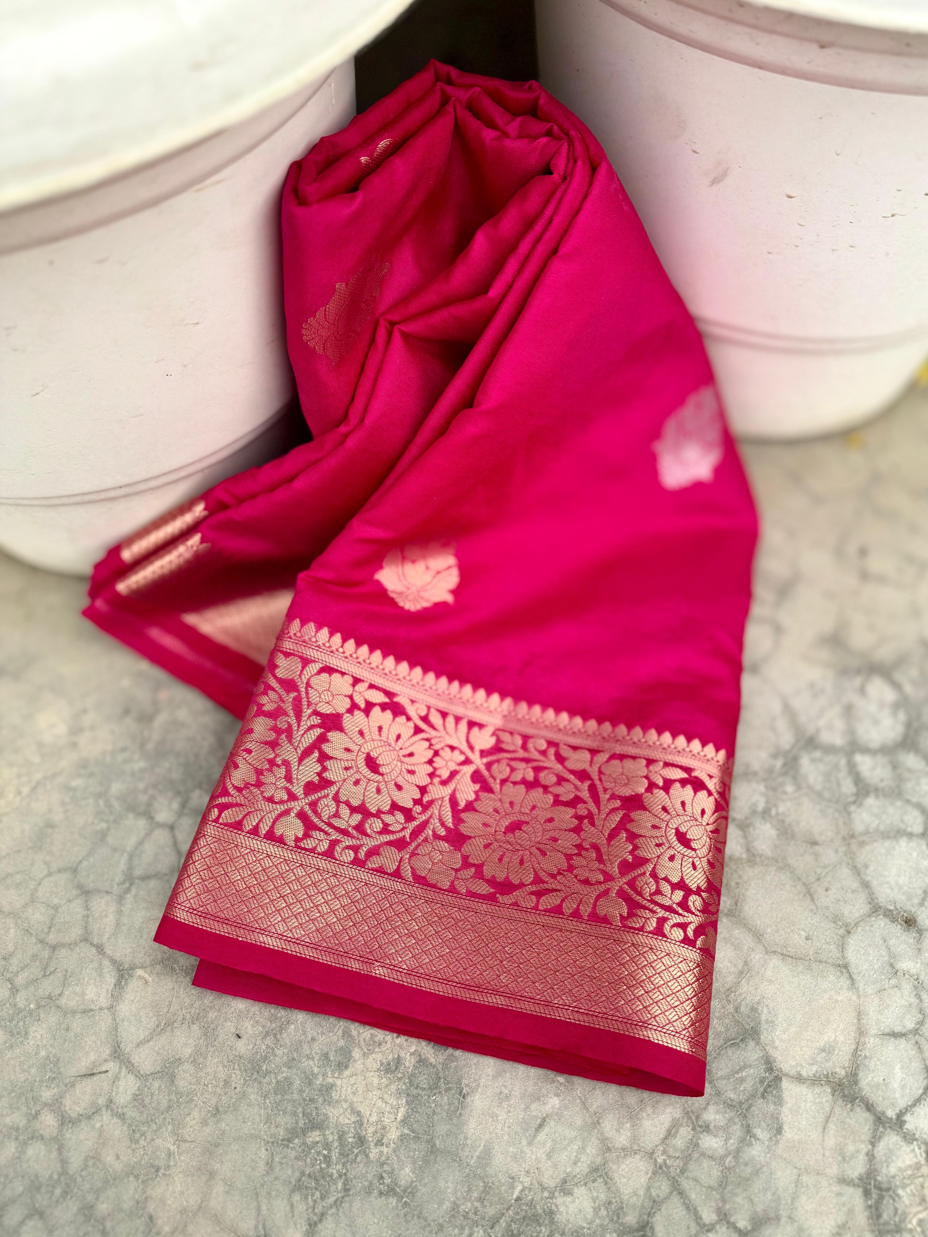 Hot Pink Banarasi Soft Silk with Zari work Saree