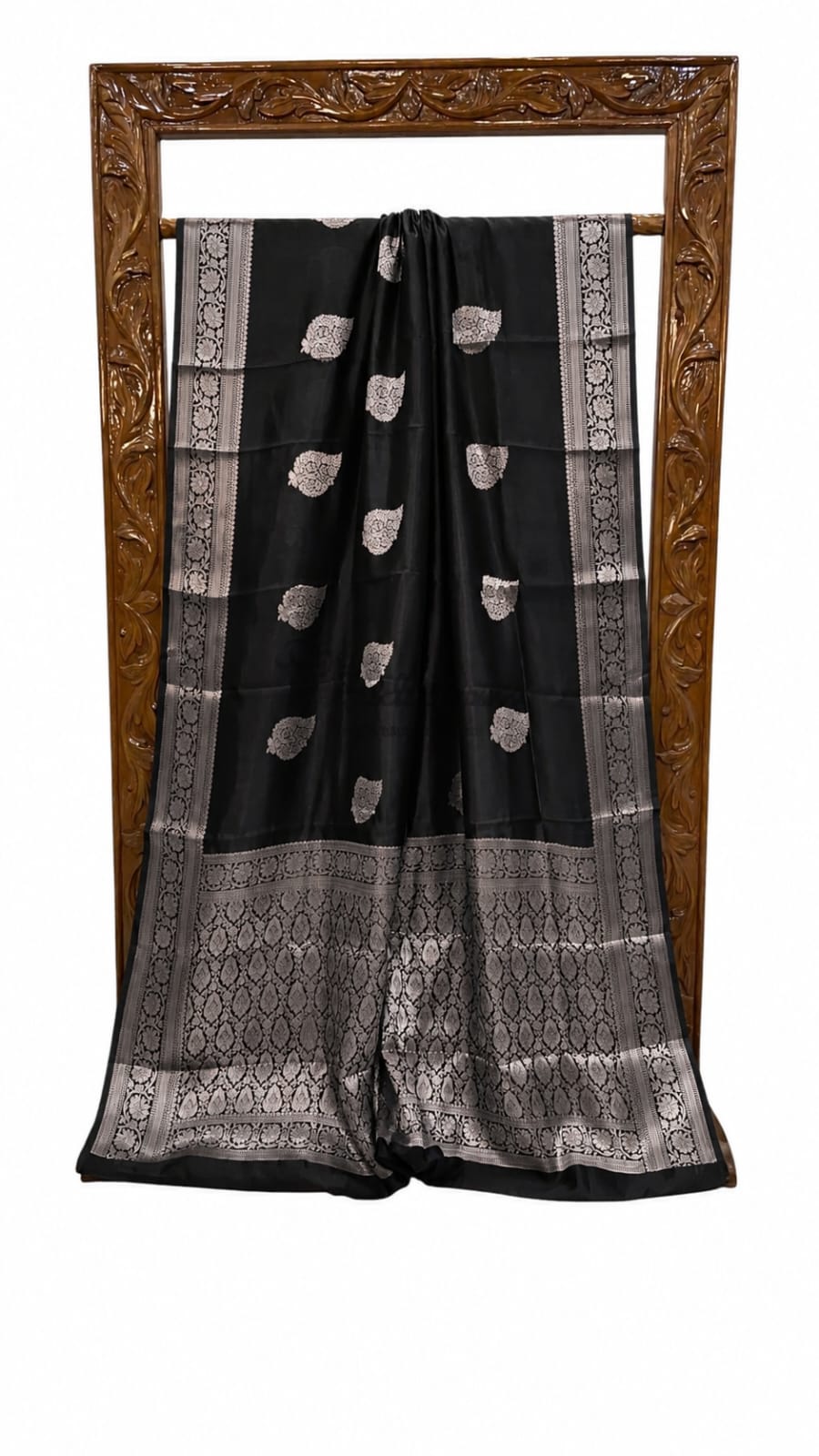 Banarasi Handloom Raw Mango Silk Saree In Black
