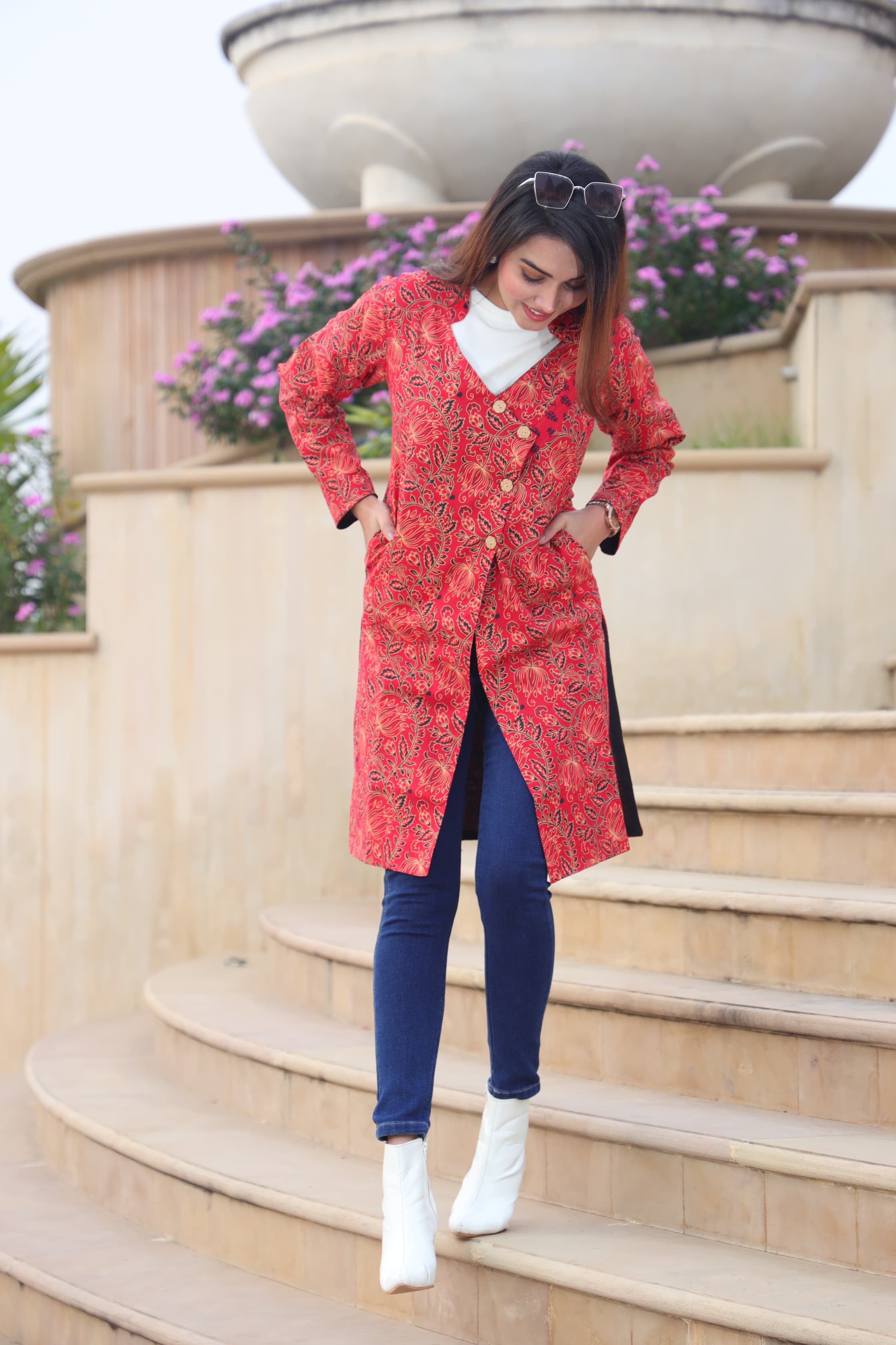 Beautiful Red Bagru Hand Block Printed Pure Cotton Winter Jackets