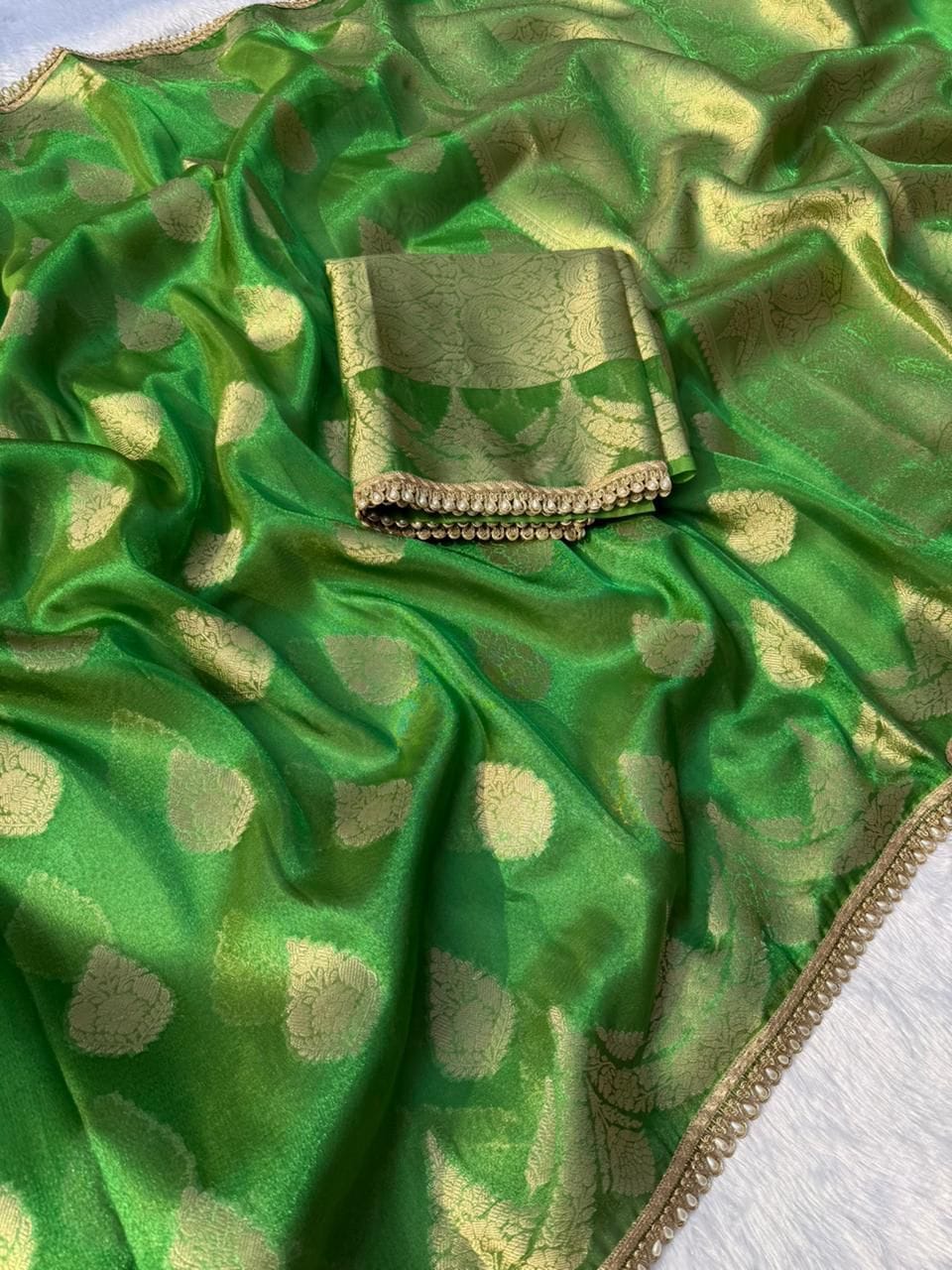 Banarasi Rich Zari Tissue Silk Saree In Green