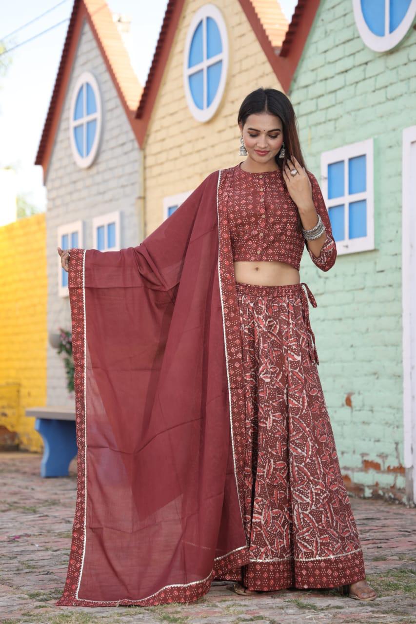 Maroon Colour Bagru Print Flora lehenga choli Set