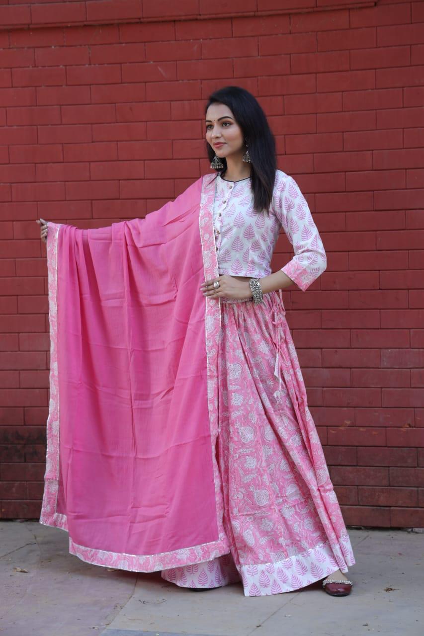 Pink Colour Bagru Print Flora lehenga choli Set