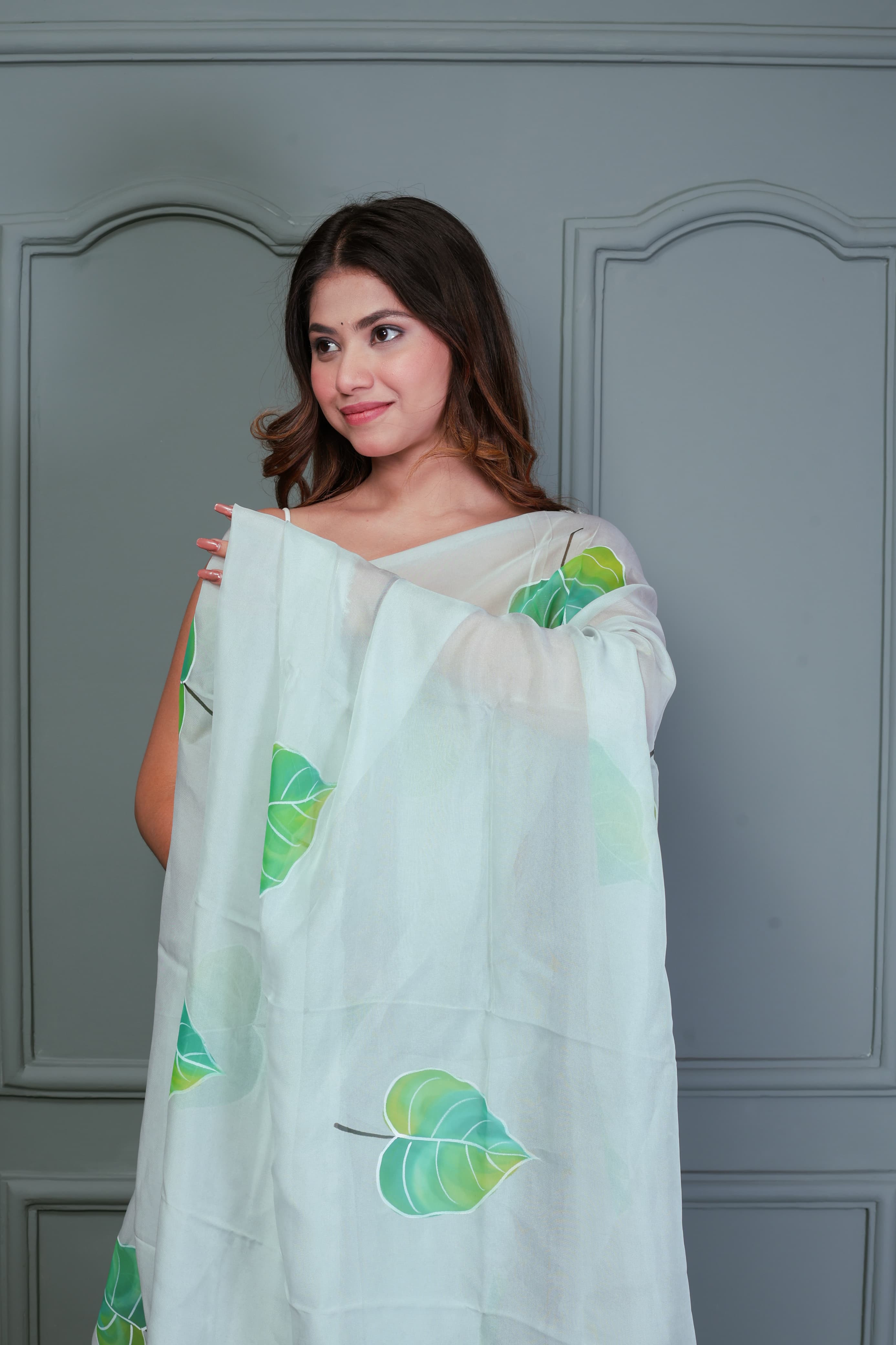 Green Organza Hand Painted Saree