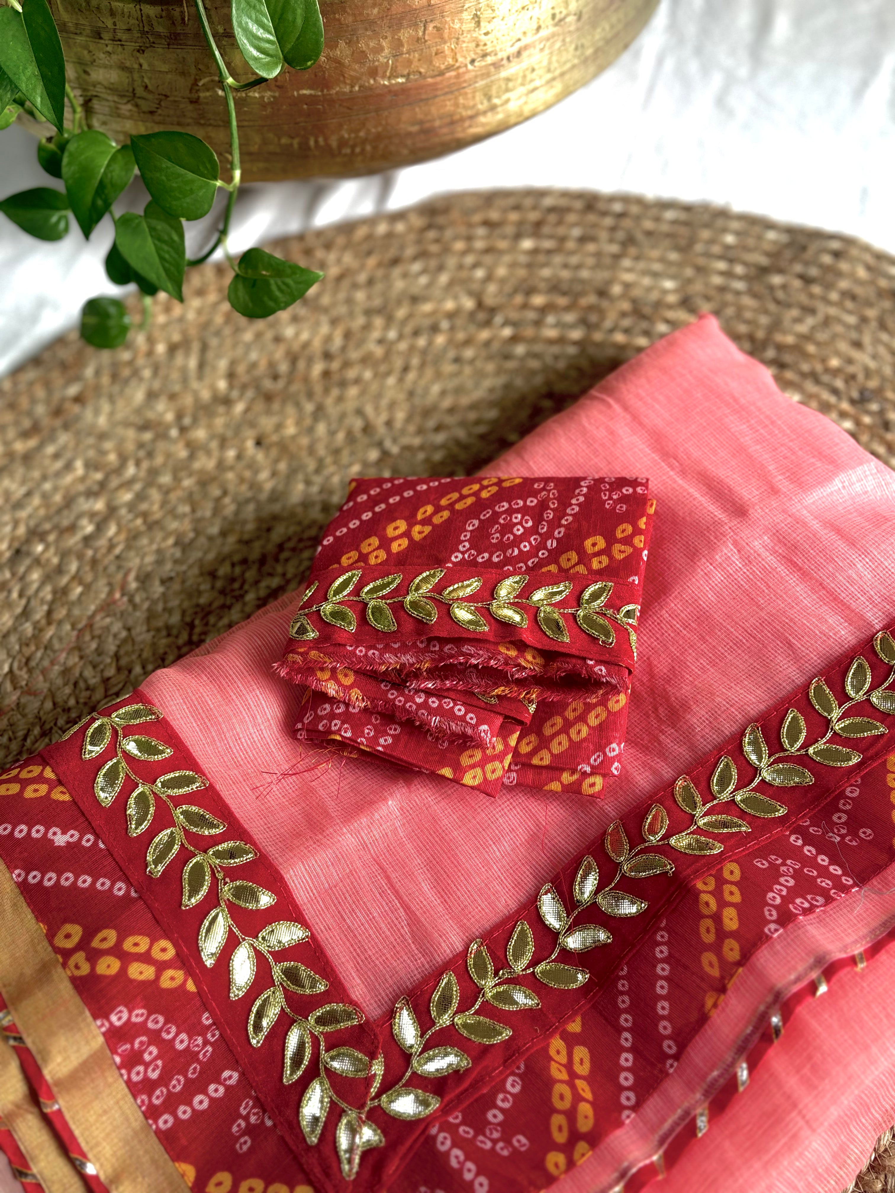 Reva Peach colour Kota Doria Gota Patti Saree