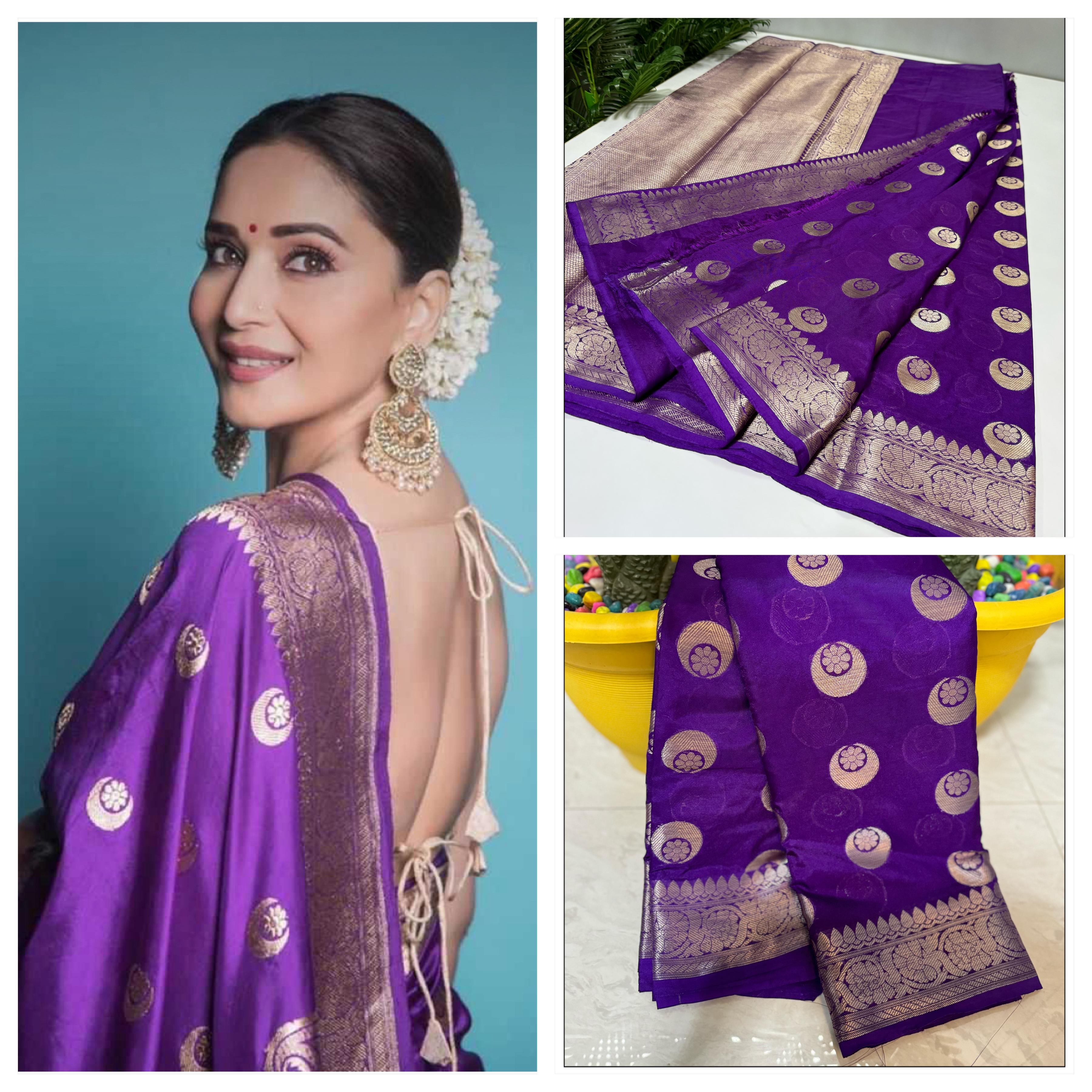 Madhuri Dixit Inspired Semi Kathan Soft Silk Saree