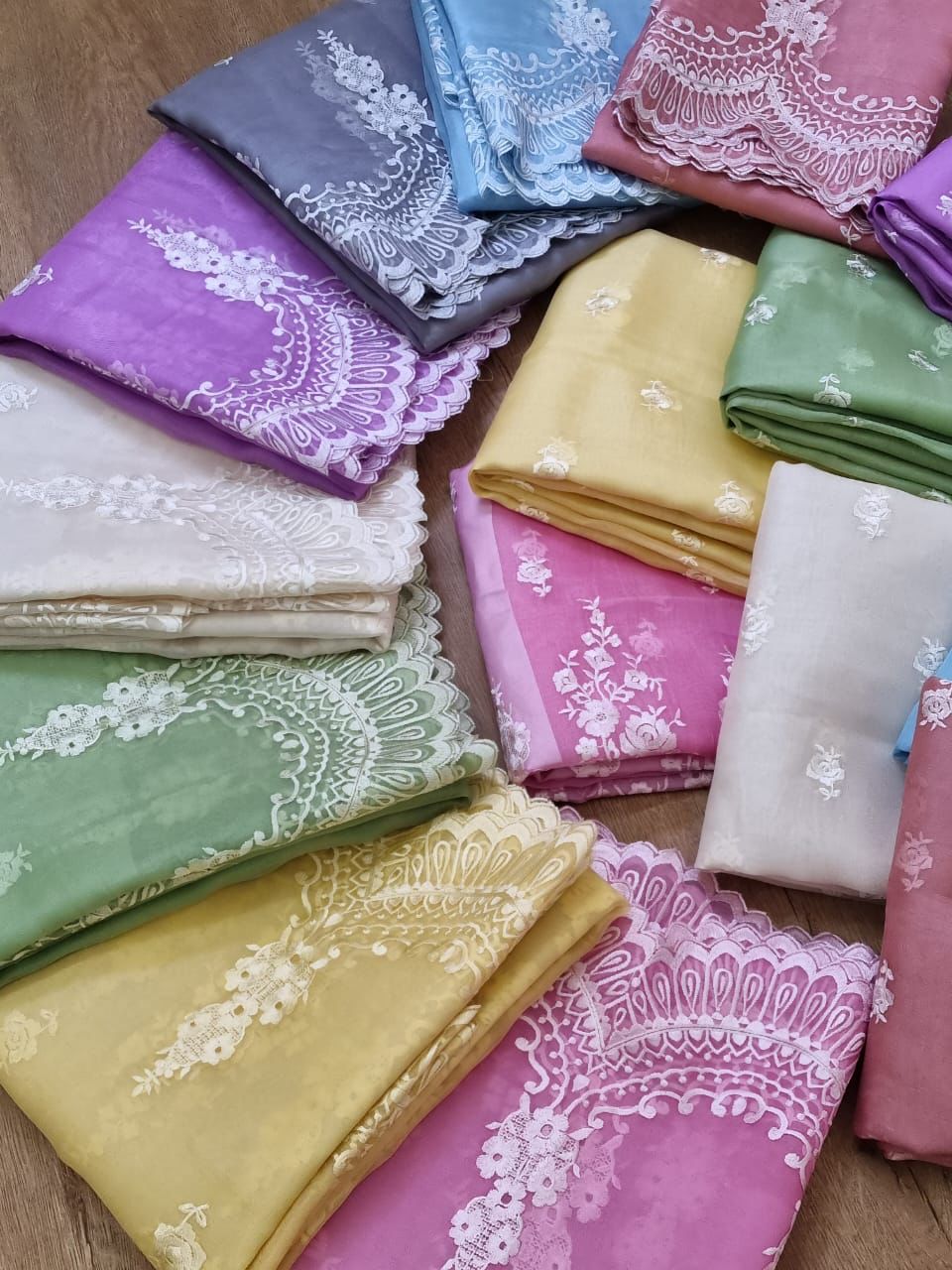 Beige Banarasi Organza Silk Embroidery Suit(Unstitched)