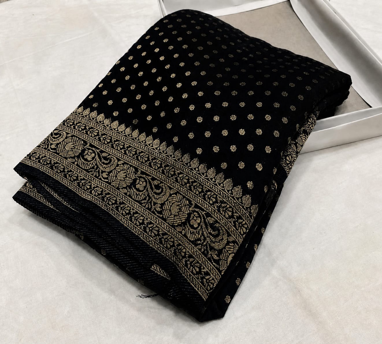 Black Banarasee Semi Georgette Small Booti Work Saree