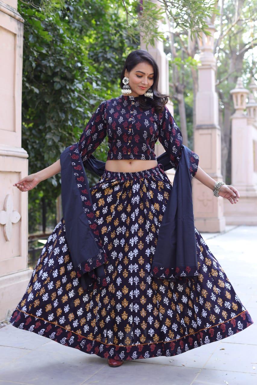 Jamuni Colour Bagru Print Flora lehenga choli Set