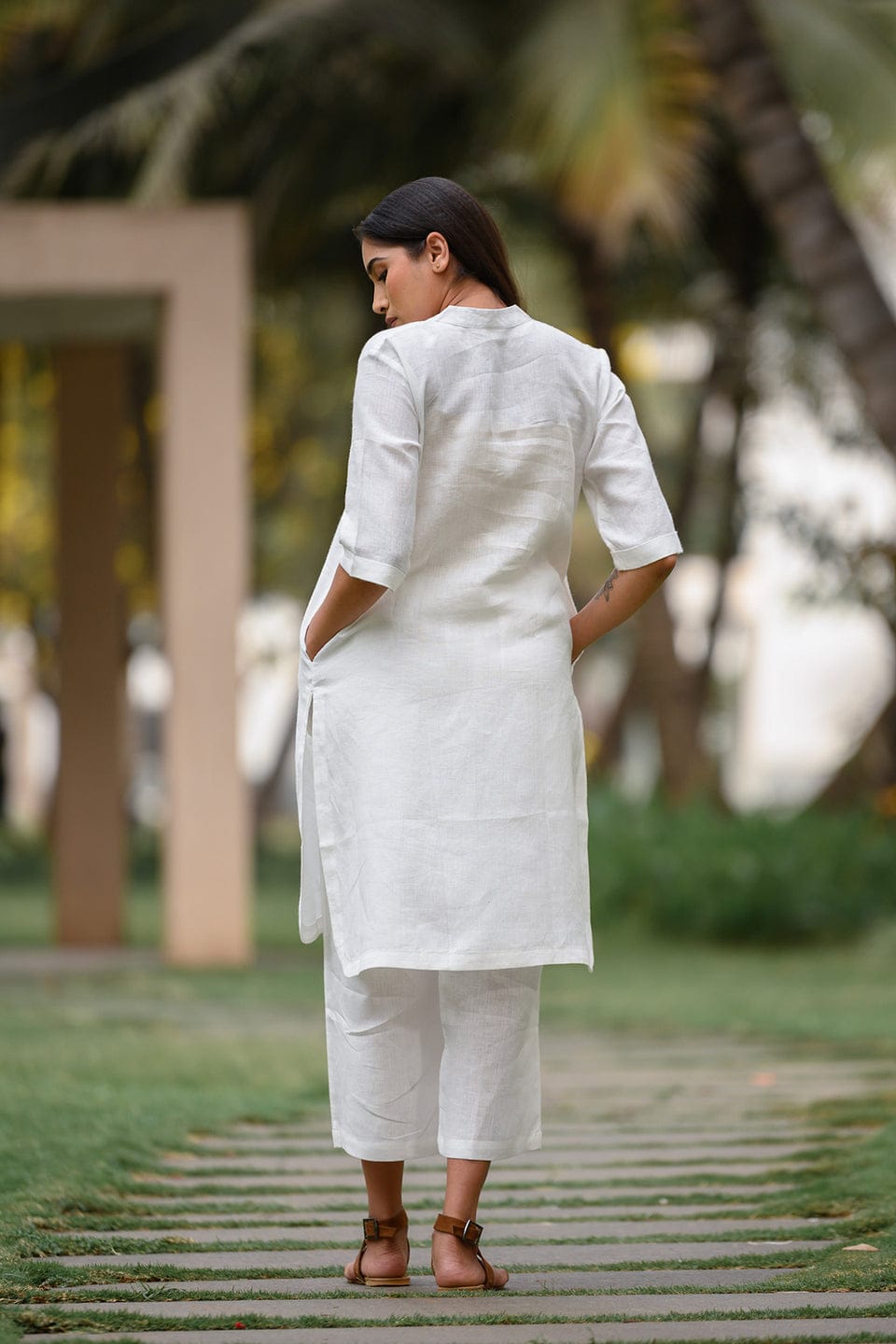 White cotton kurti pants co-ord set