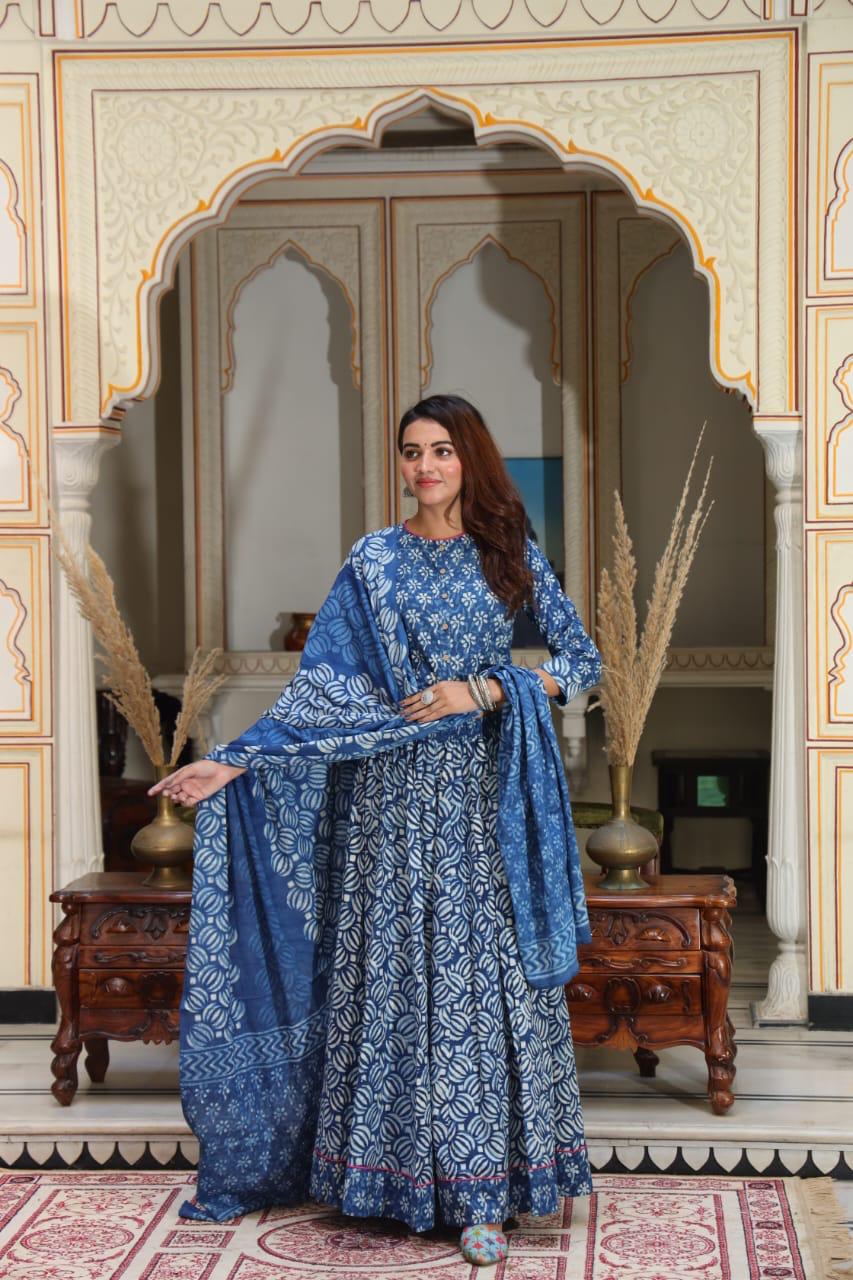 Blue Colour Bagru Print Flora lehenga choli Set