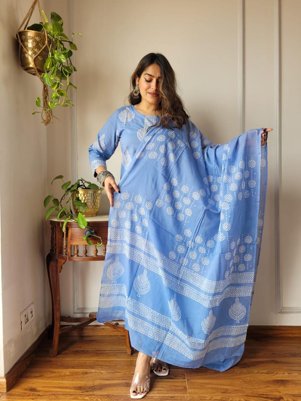 Sky Blue Cotton Suit Set