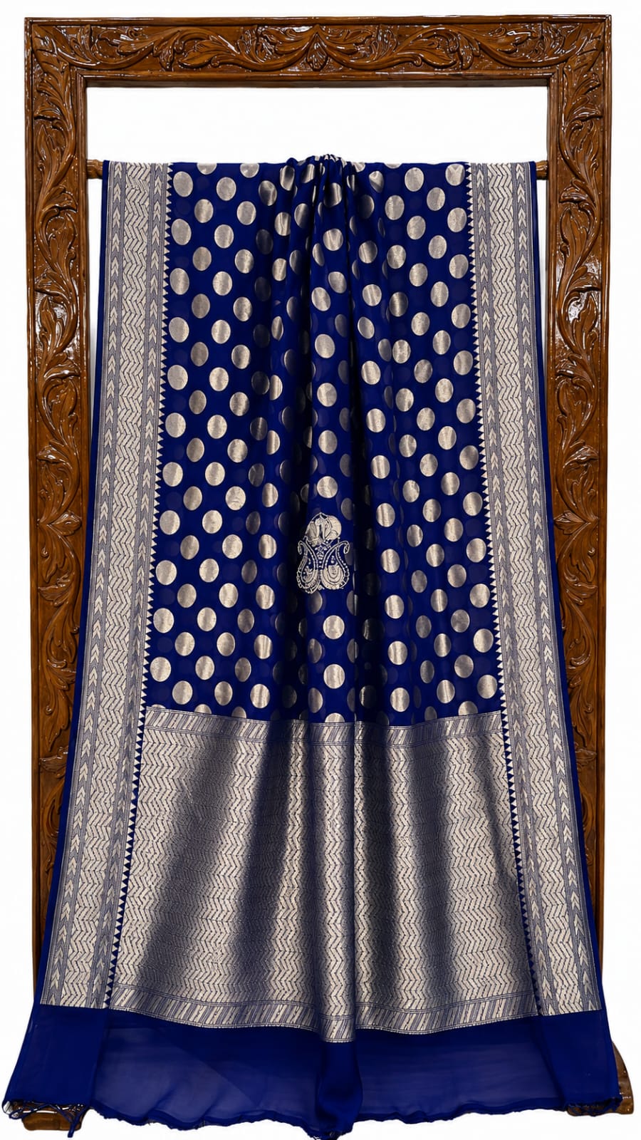 Navy Blue Banarasi Handloom Semi Georgette Saree