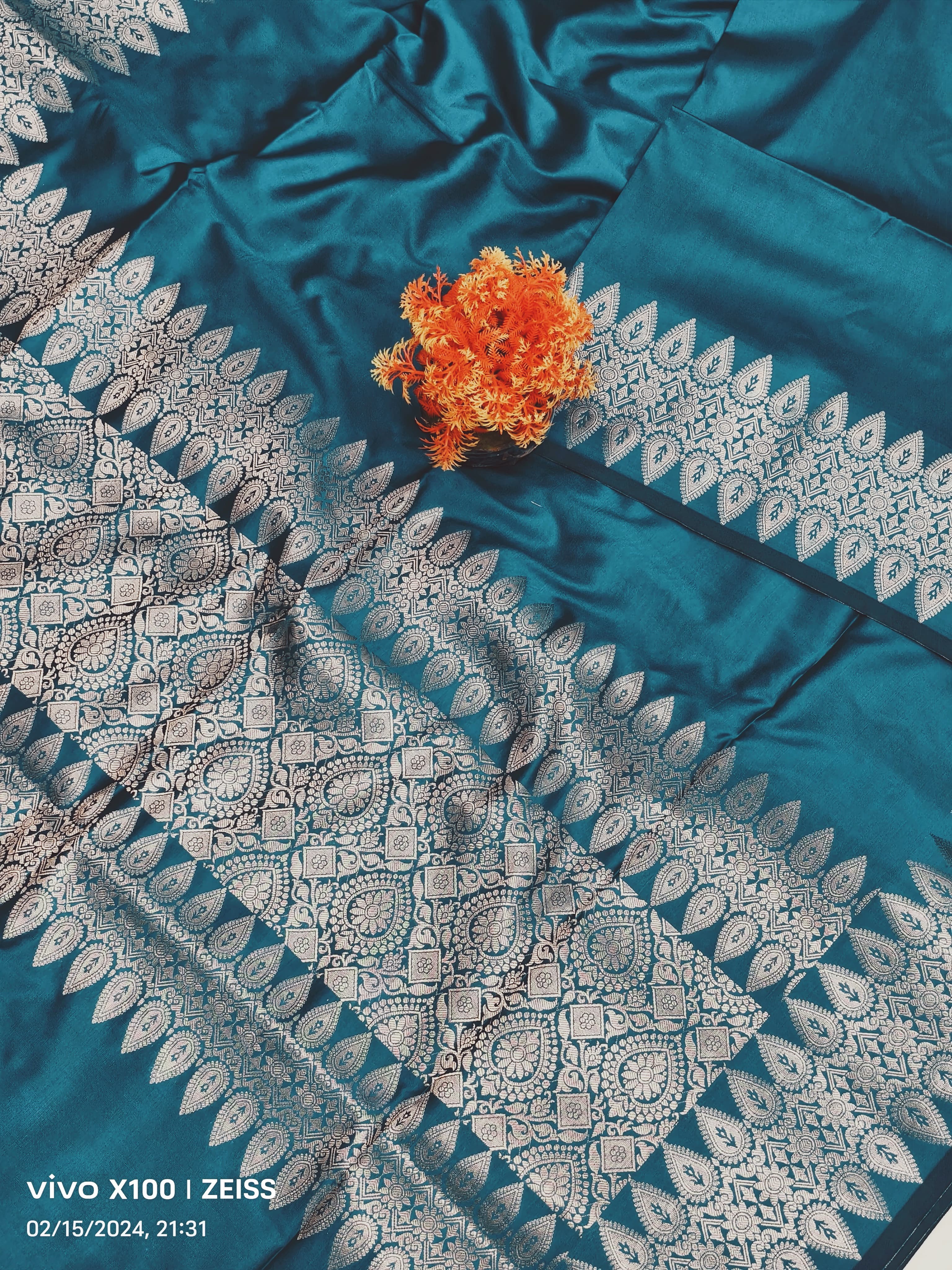Banarasi soft silk semi kathan saree in sky blue shade