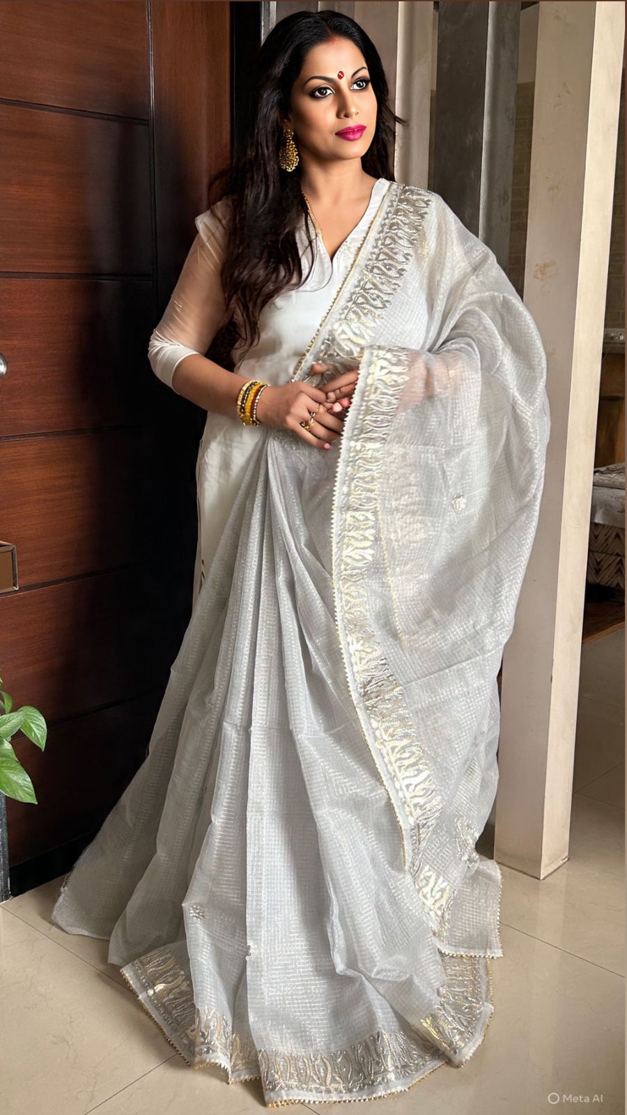 Chandrakanta- Silver Grey Kota Doria Gota Patti Saree