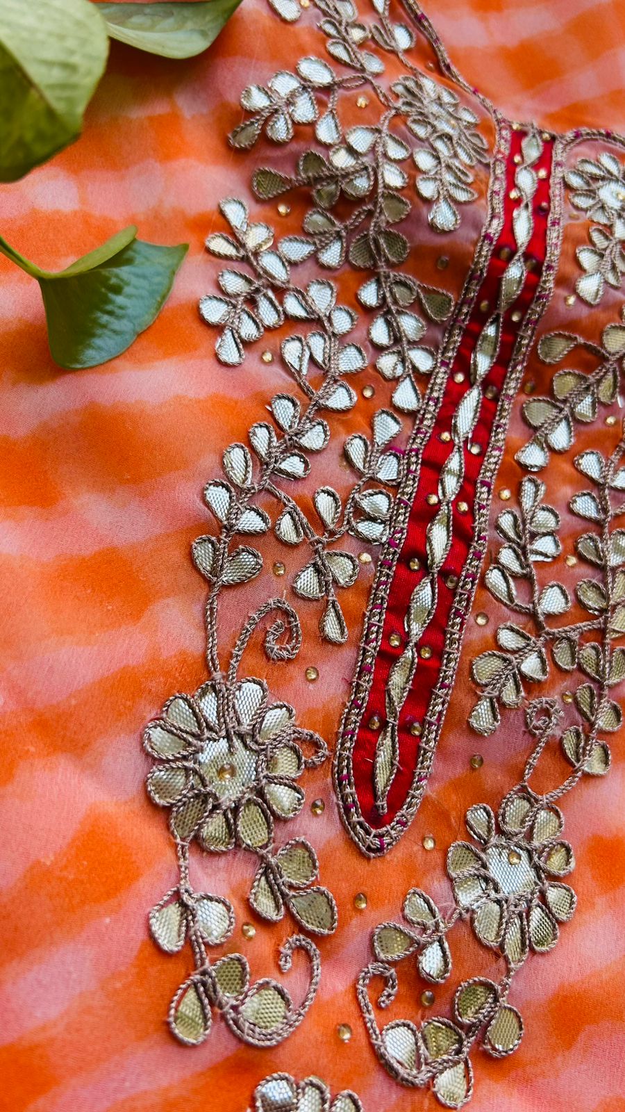 Peach leheriya Gota Patti Kurti