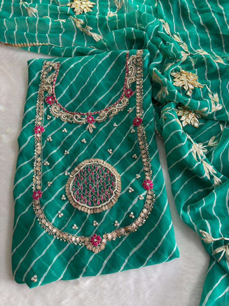 Beautiful Green Color Leheriya Gota Patti Work Suit