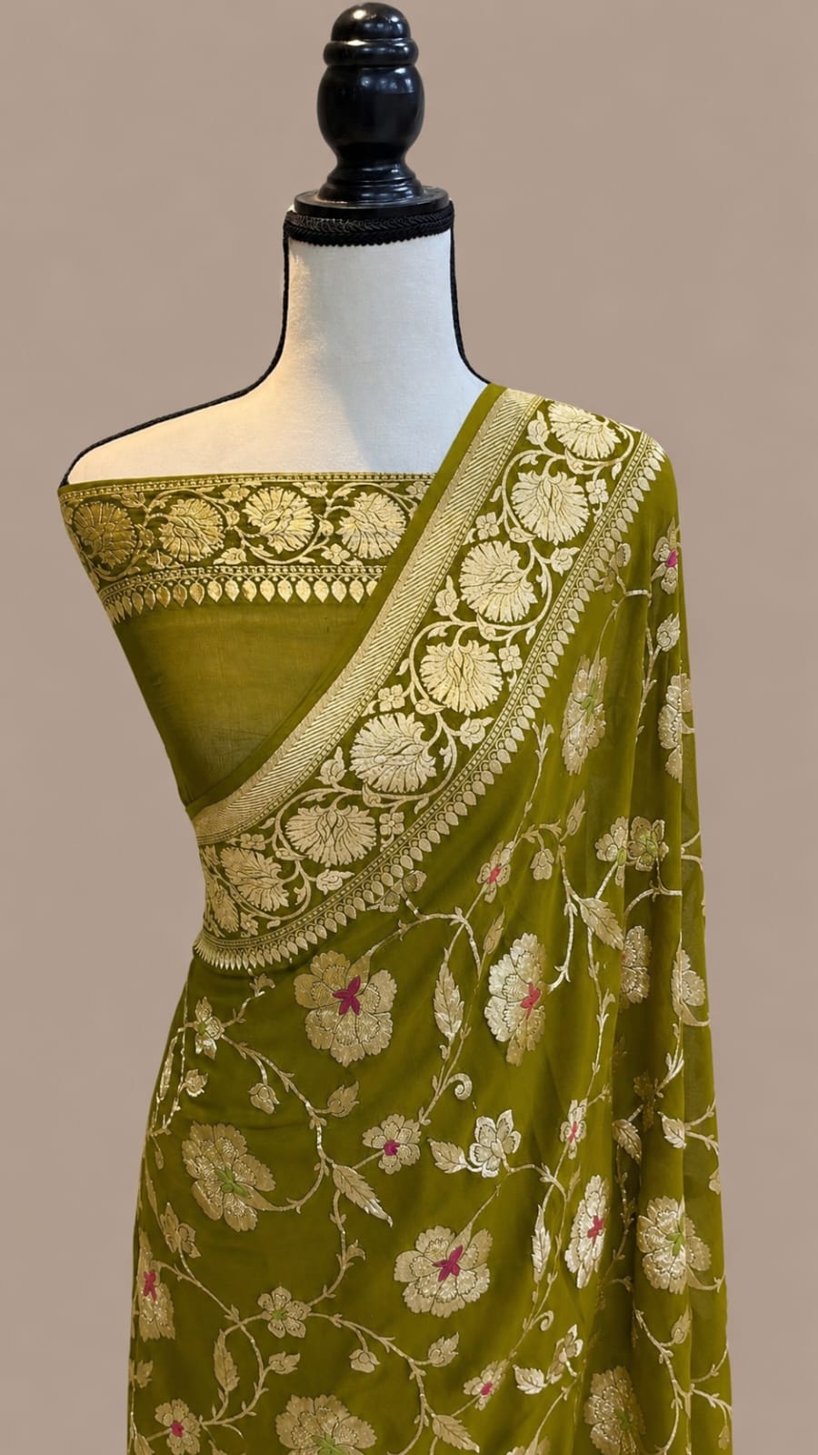 Hina Green Banarasi Handloom Semi Georgette Saree