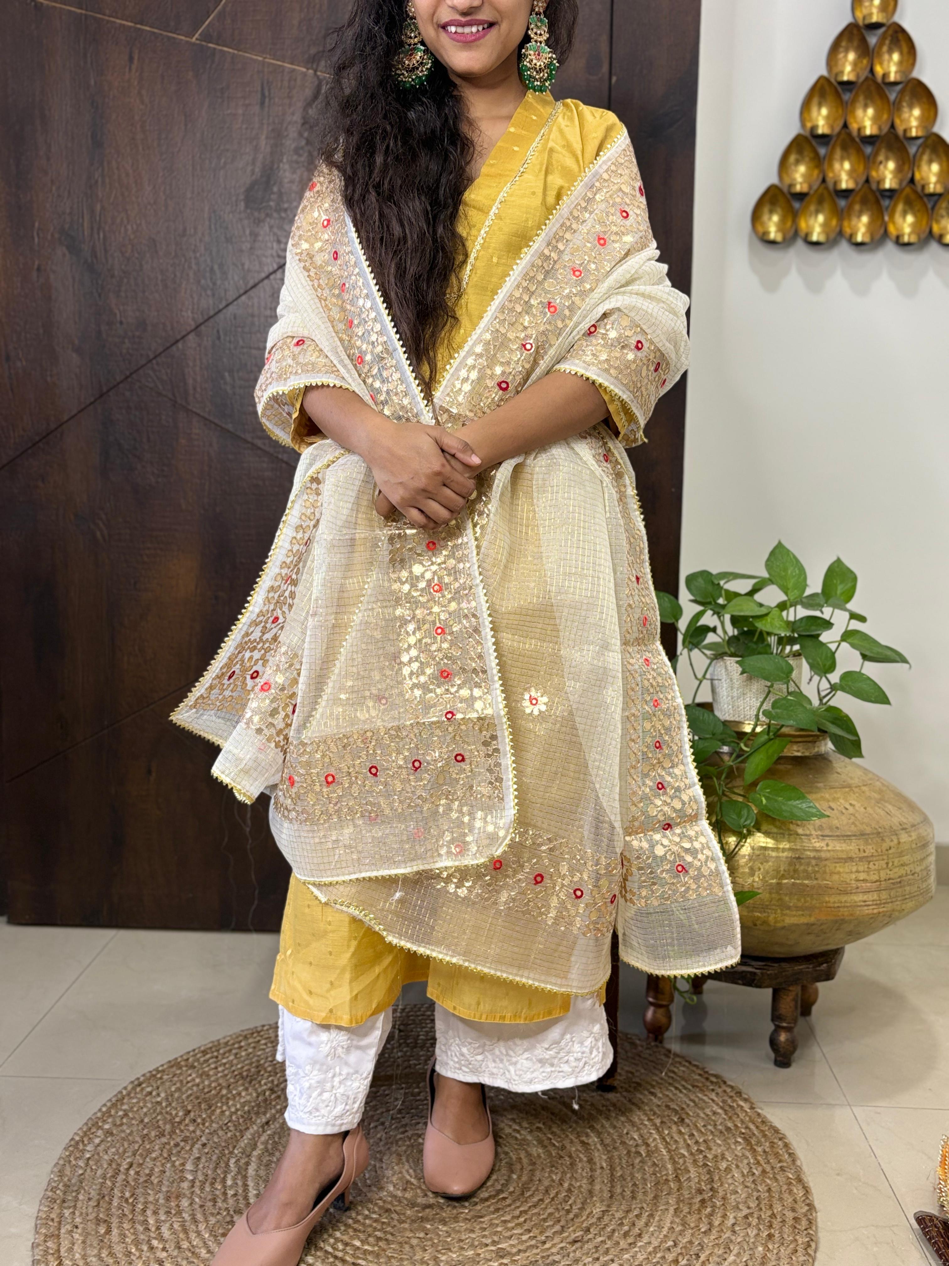 Off White Kota Doria Heavy Gota Patti Work Dupatta