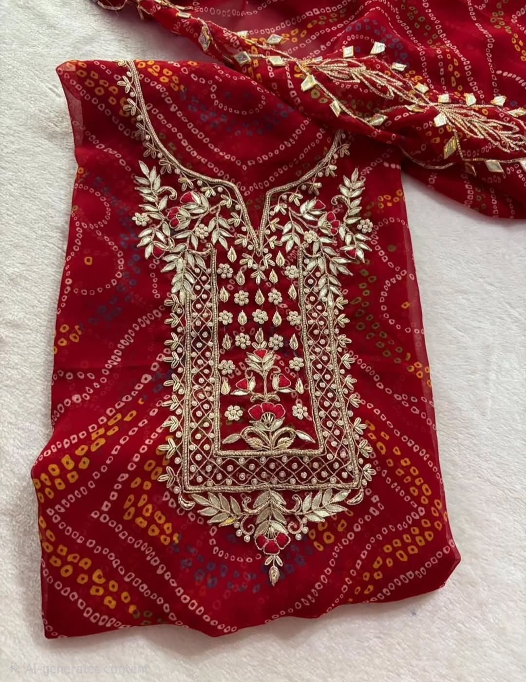 Beautiful Red Bandhani Gota Patti Work Suit