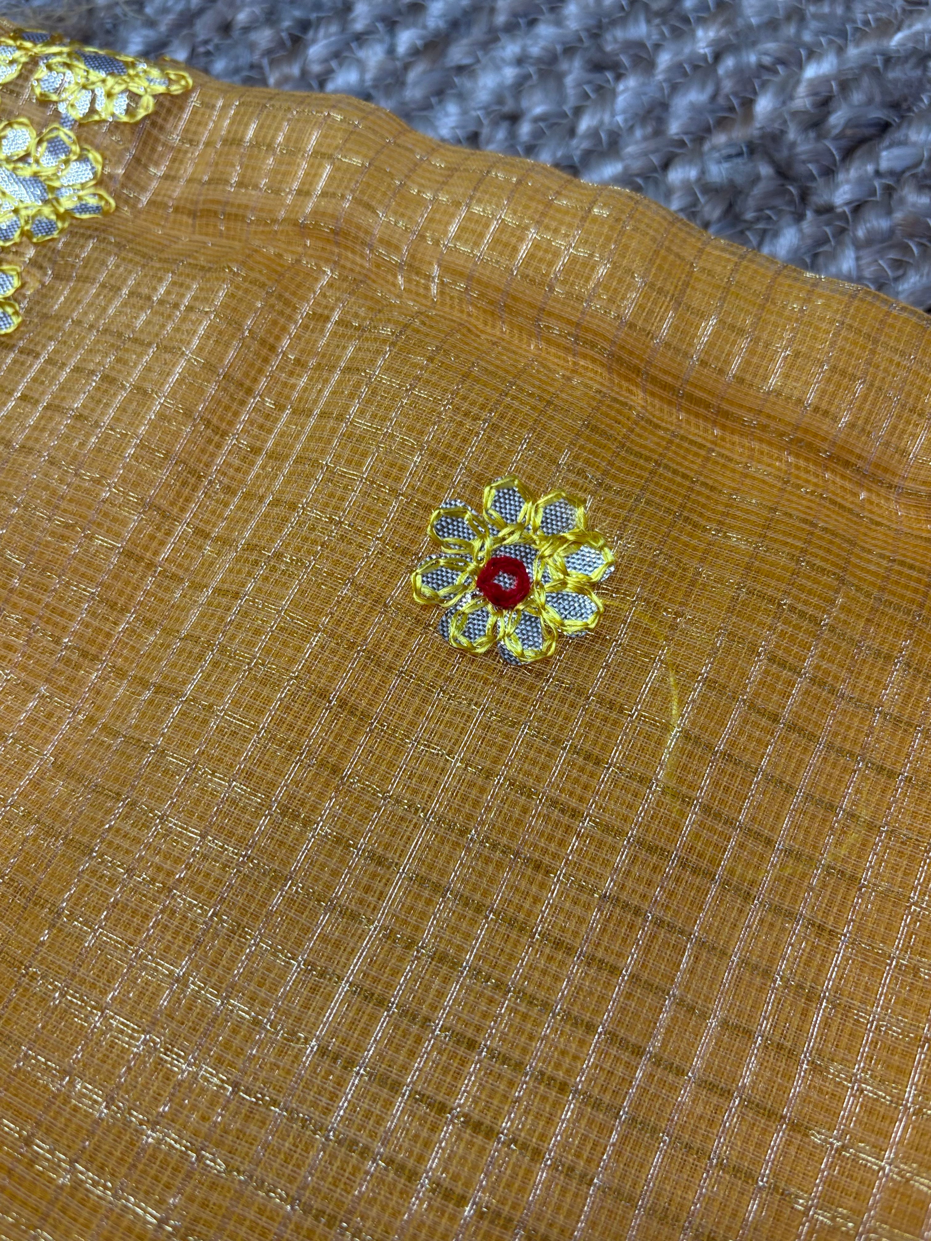 Yellow Kota Doria Gota Patti Saree