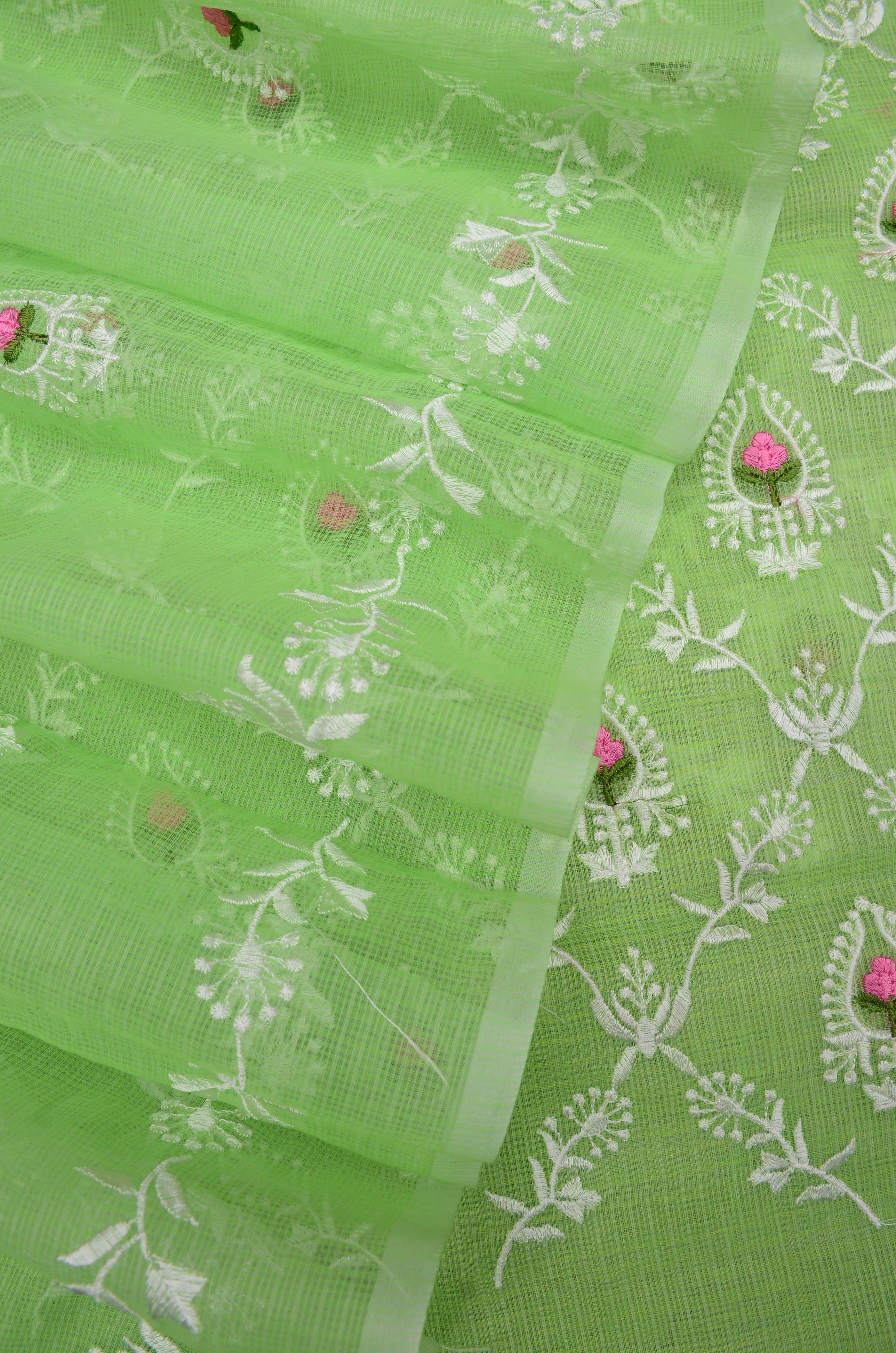 Light Green  Embroided Kota Doria Suit Fabric With Dupatta