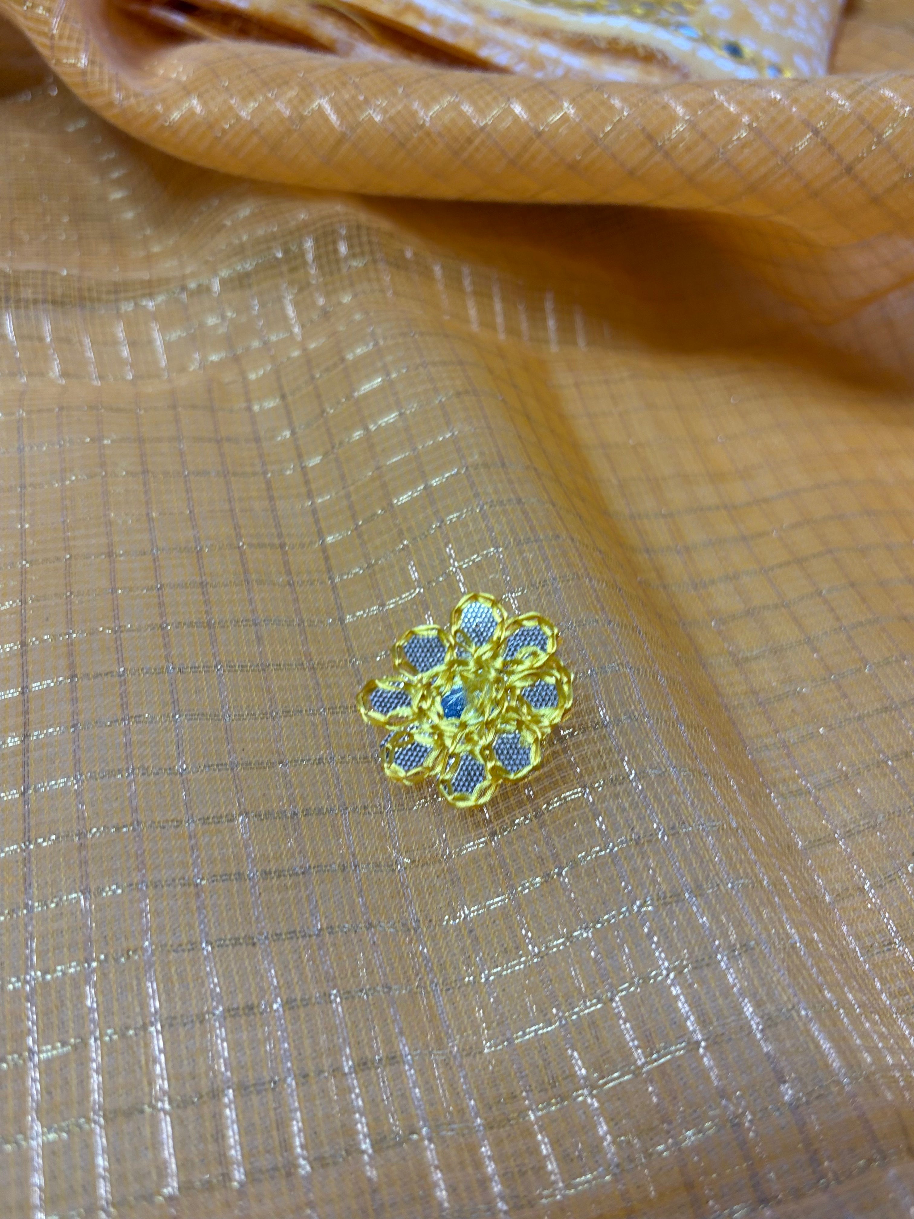 Yellow Kota Doria Gota Patti Saree