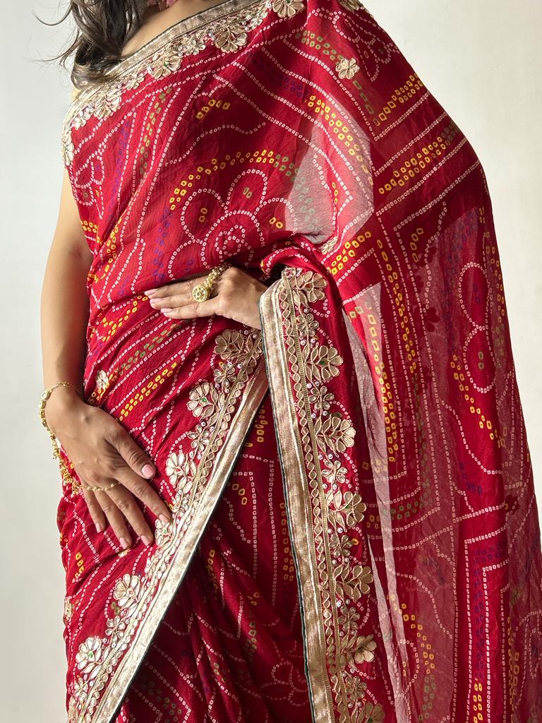 Georgette Gota Patti Bandhej Saree at Rs.499/Piece in surat offer by Mohini  Fab