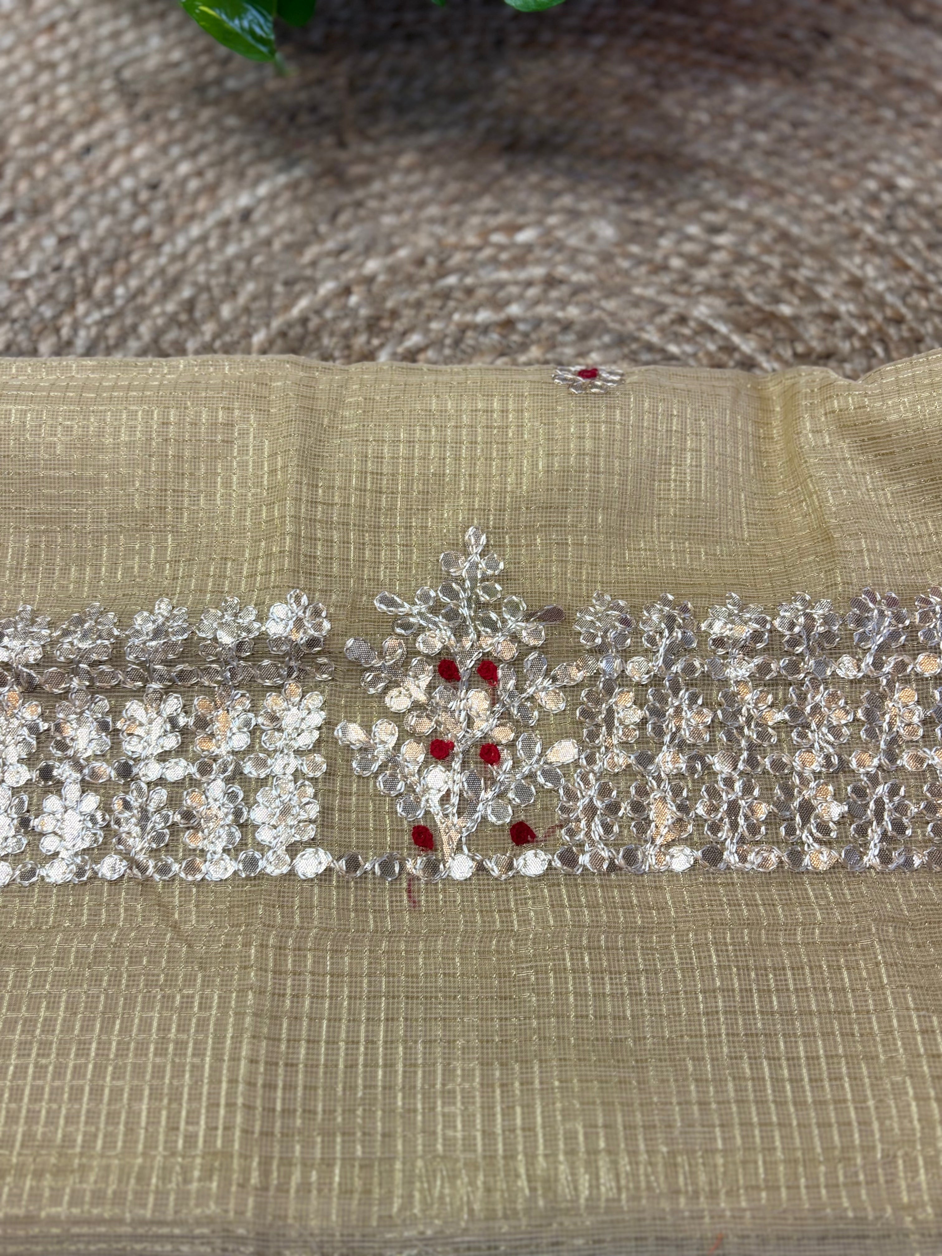 Brown Kota Doria Gota Patti Saree