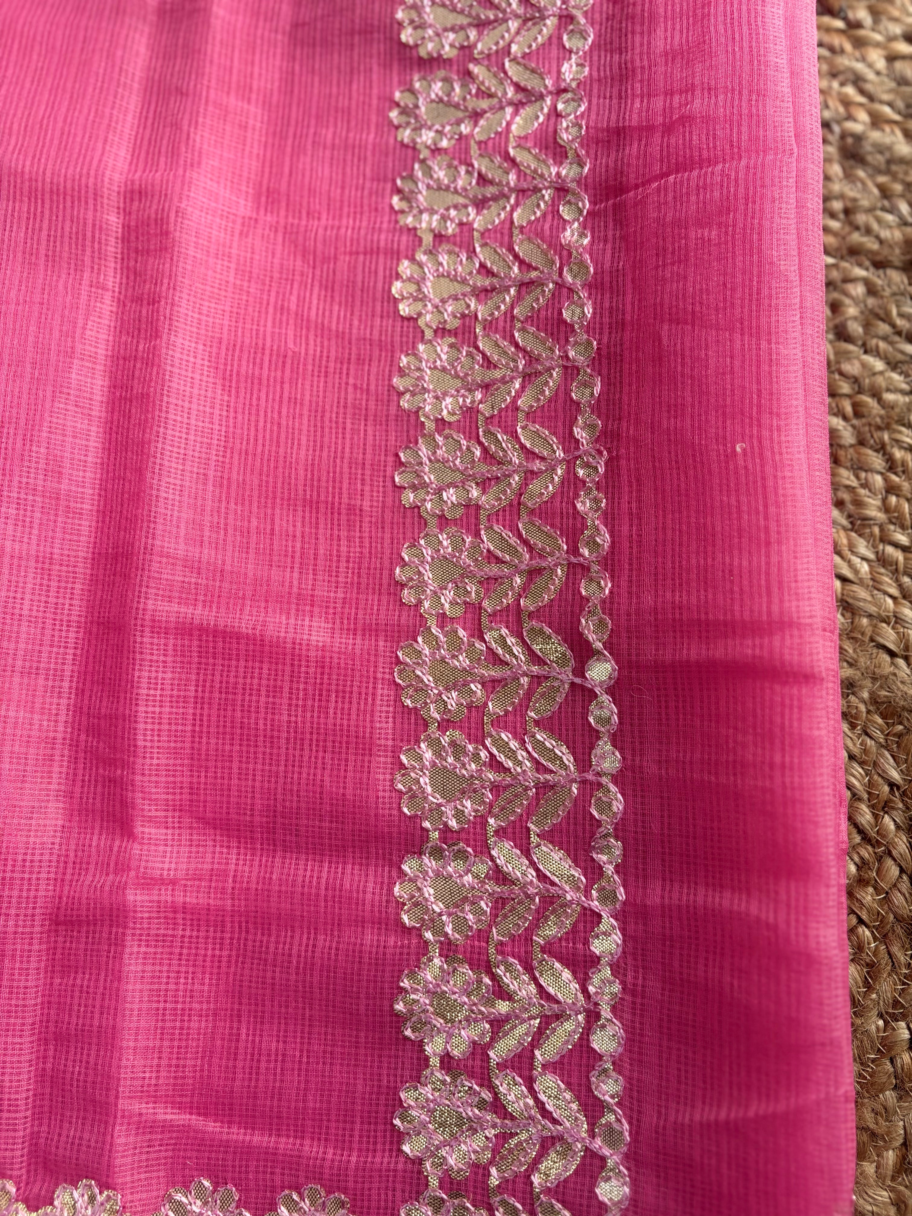 Pink Kota Doria Gota Patti Saree
