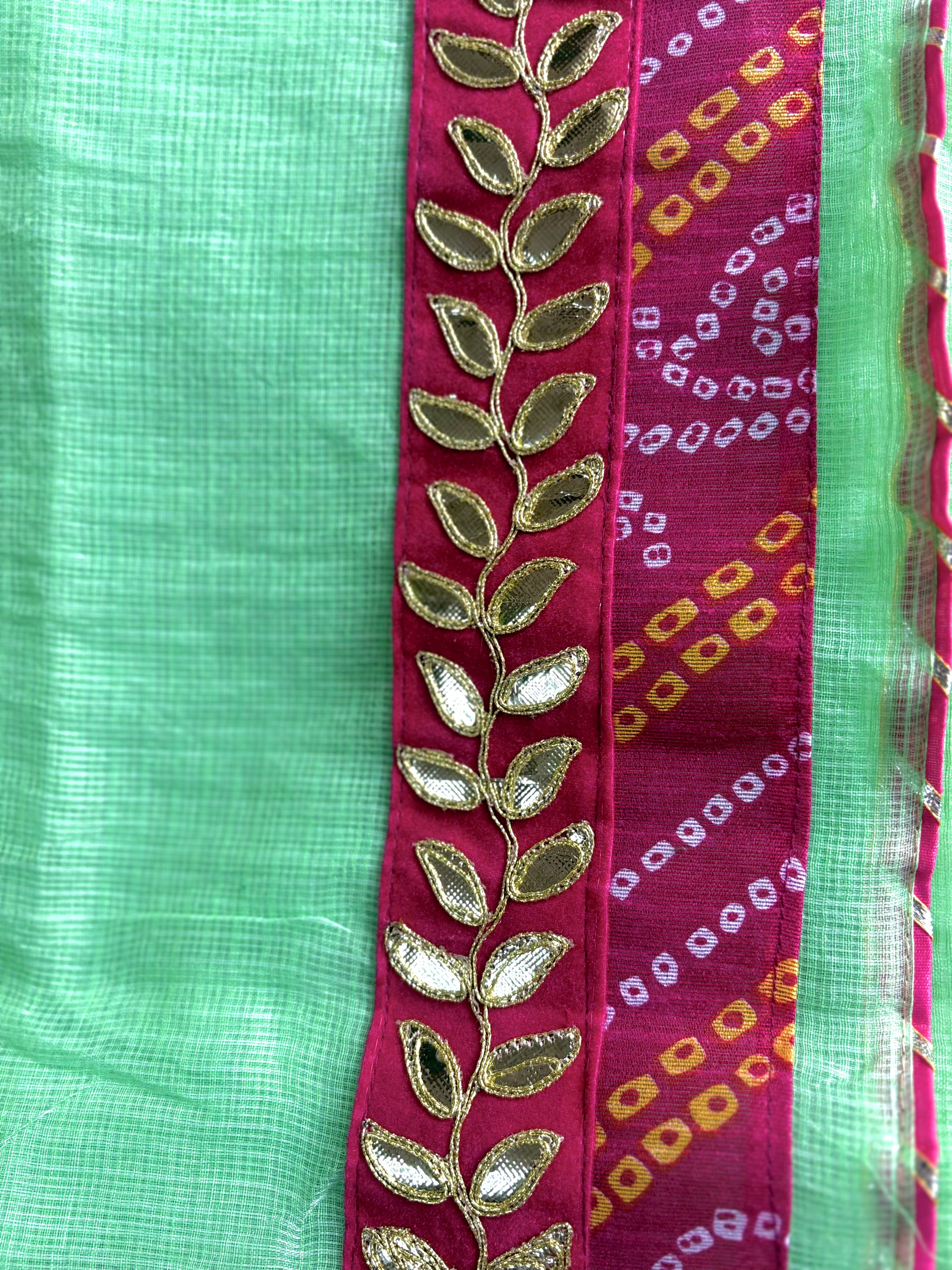 Panna Green colour Kota Doria Gota Patti Saree