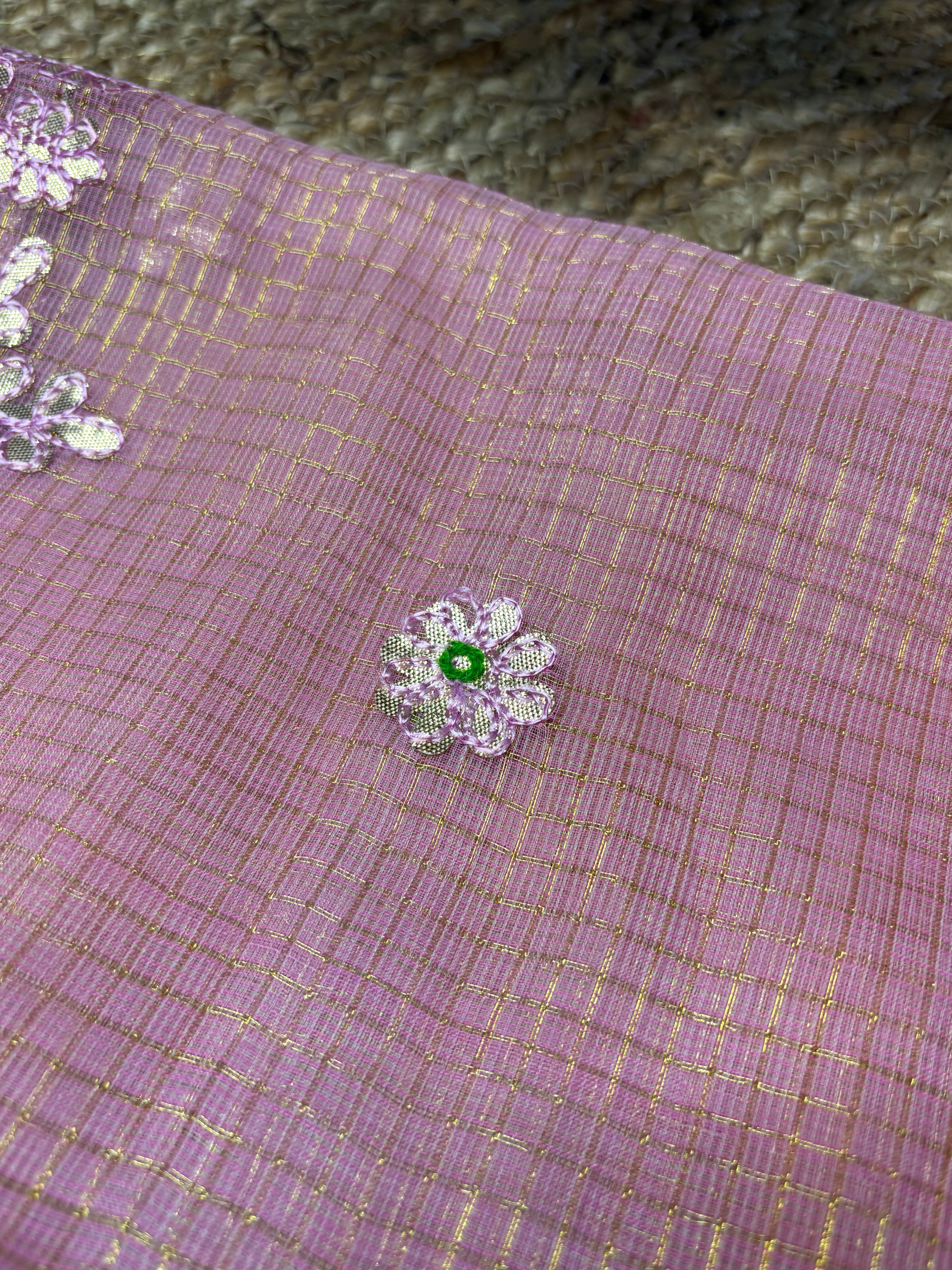 Light Pink Kota Doria Gota Patti Saree