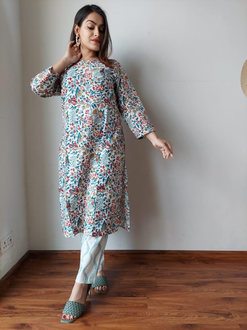 Multi Color Bagru Hand Block Printed Suit