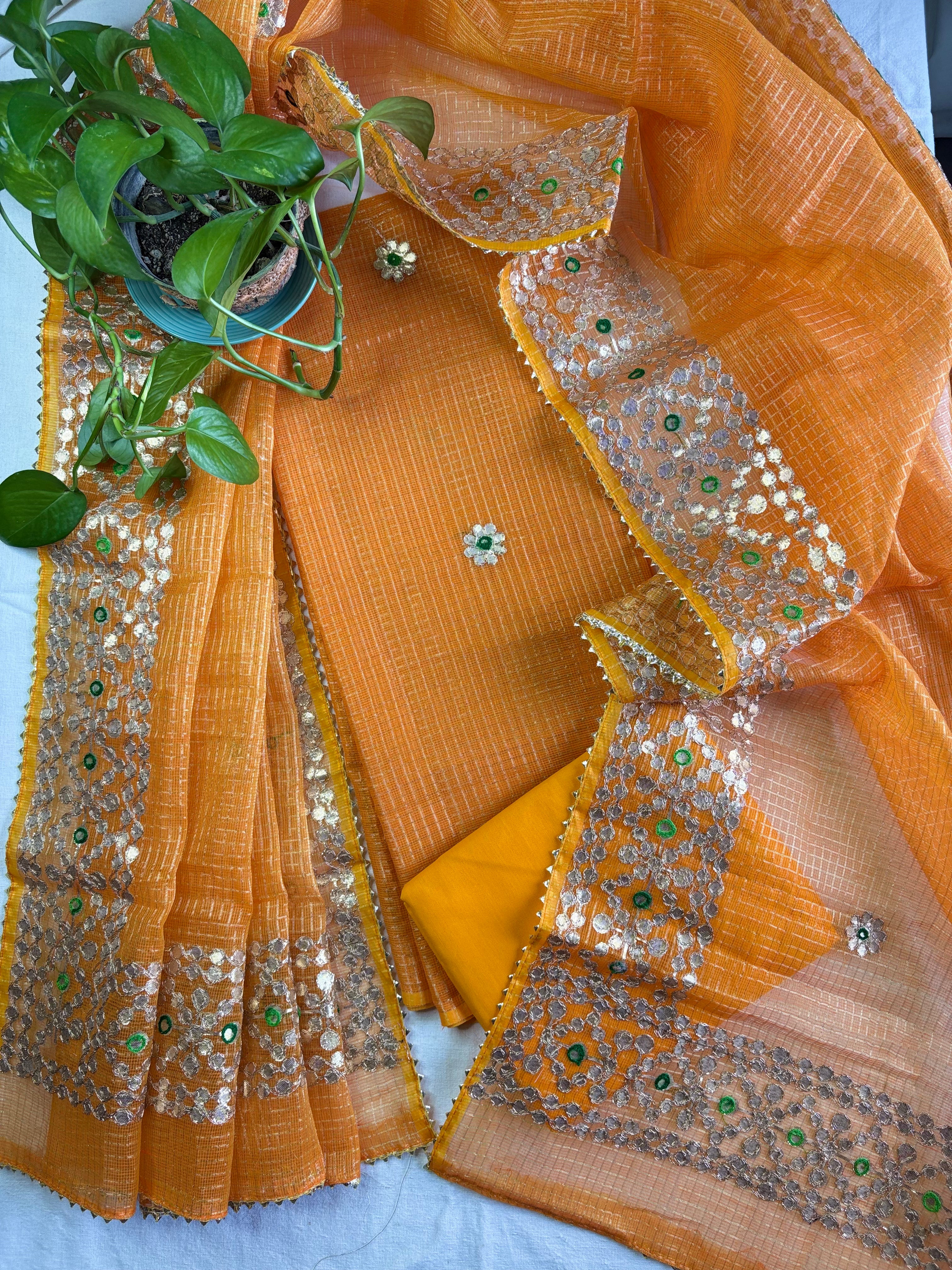 Rupam- Wedding Wear Kota Gota Patti Salwar Suit In Gota Work Orange Color