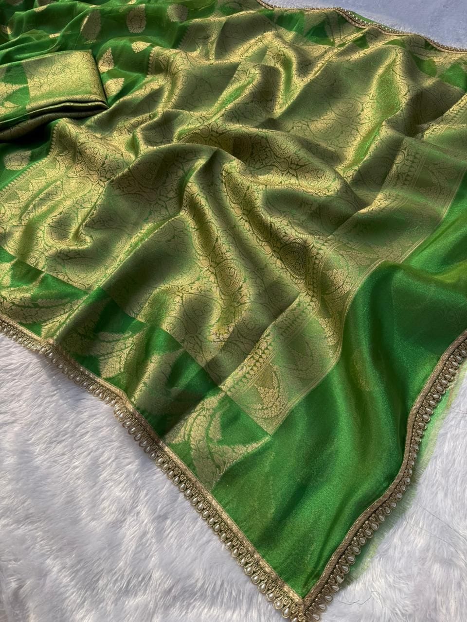 Banarasi Rich Zari Tissue Silk Saree In Green